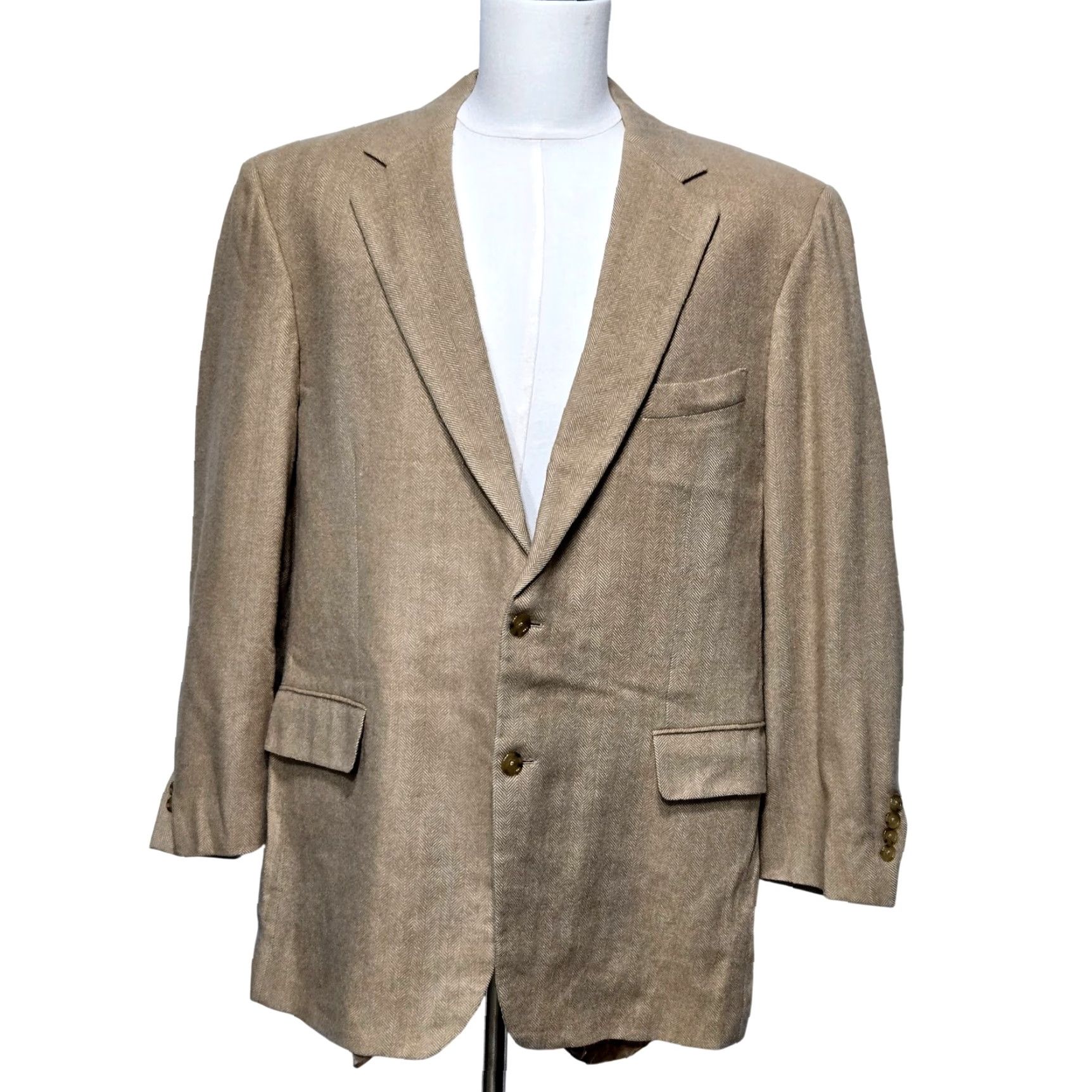 Brooks Brothers Brooks Brothers Blazer Mens 46 Camel Hair Herringbone Sport Coat Jacket Beige 3-in-1 Button Size 46R - 2 Thumbnail