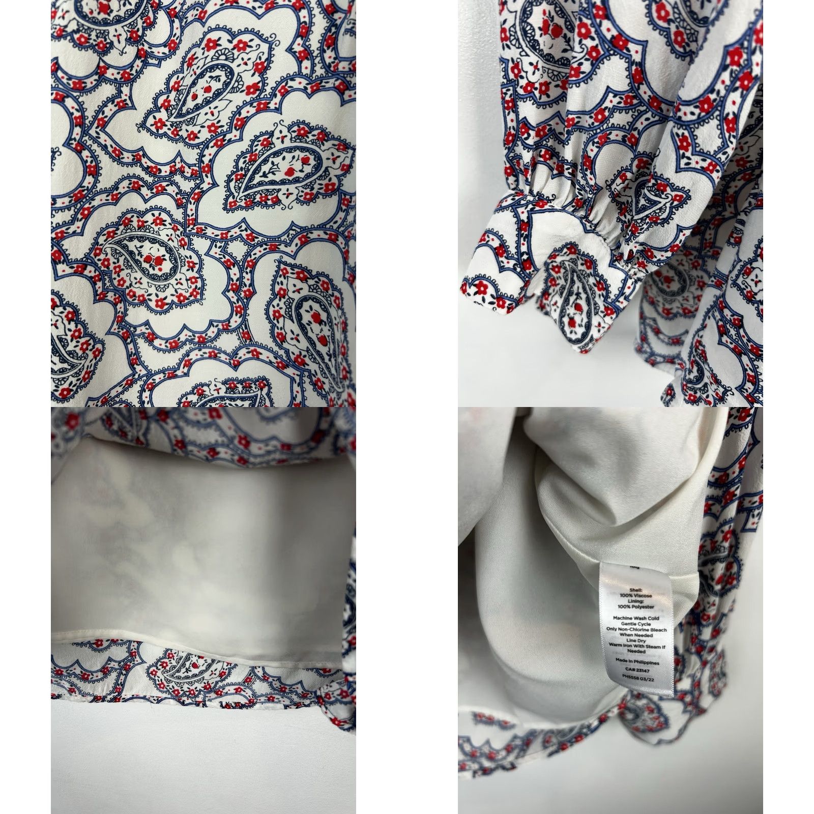 Talbots Talbots Tunic Blouse Womens Large Blue Paisley Lined Ruffle Crew Neck Long Sleeve Size L / US 10 / IT 46 - 8 Thumbnail