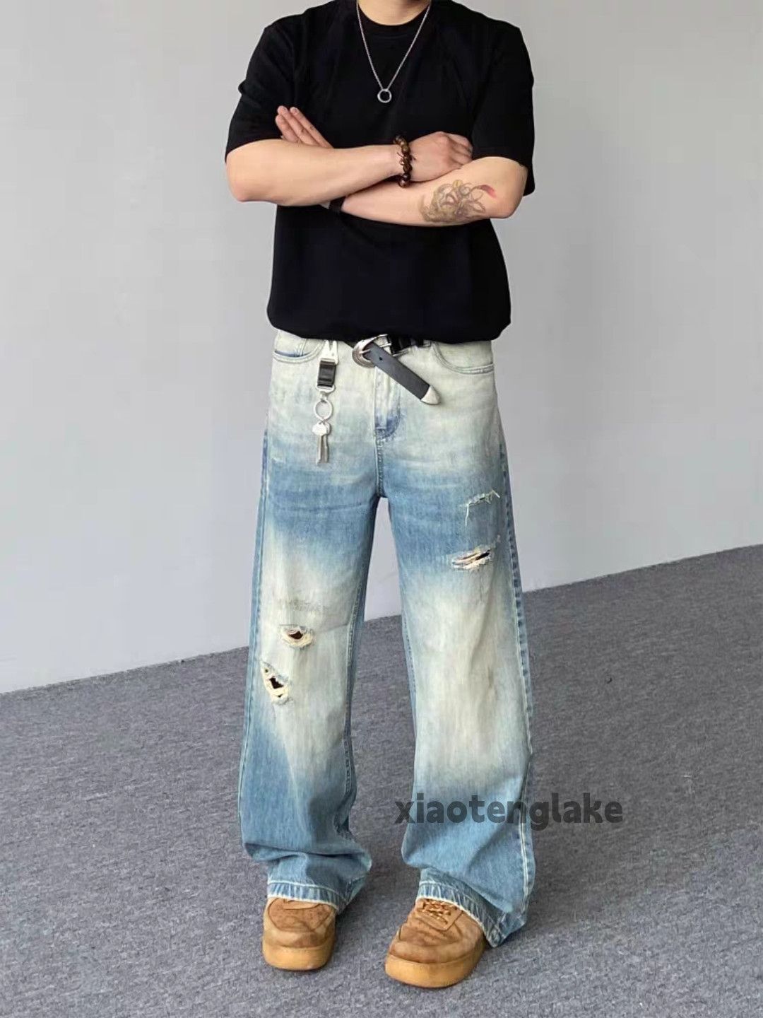 Jean xtl vintage washed faded loose baggy ripped jeans Size US 34 / EU 50 - 8 Thumbnail