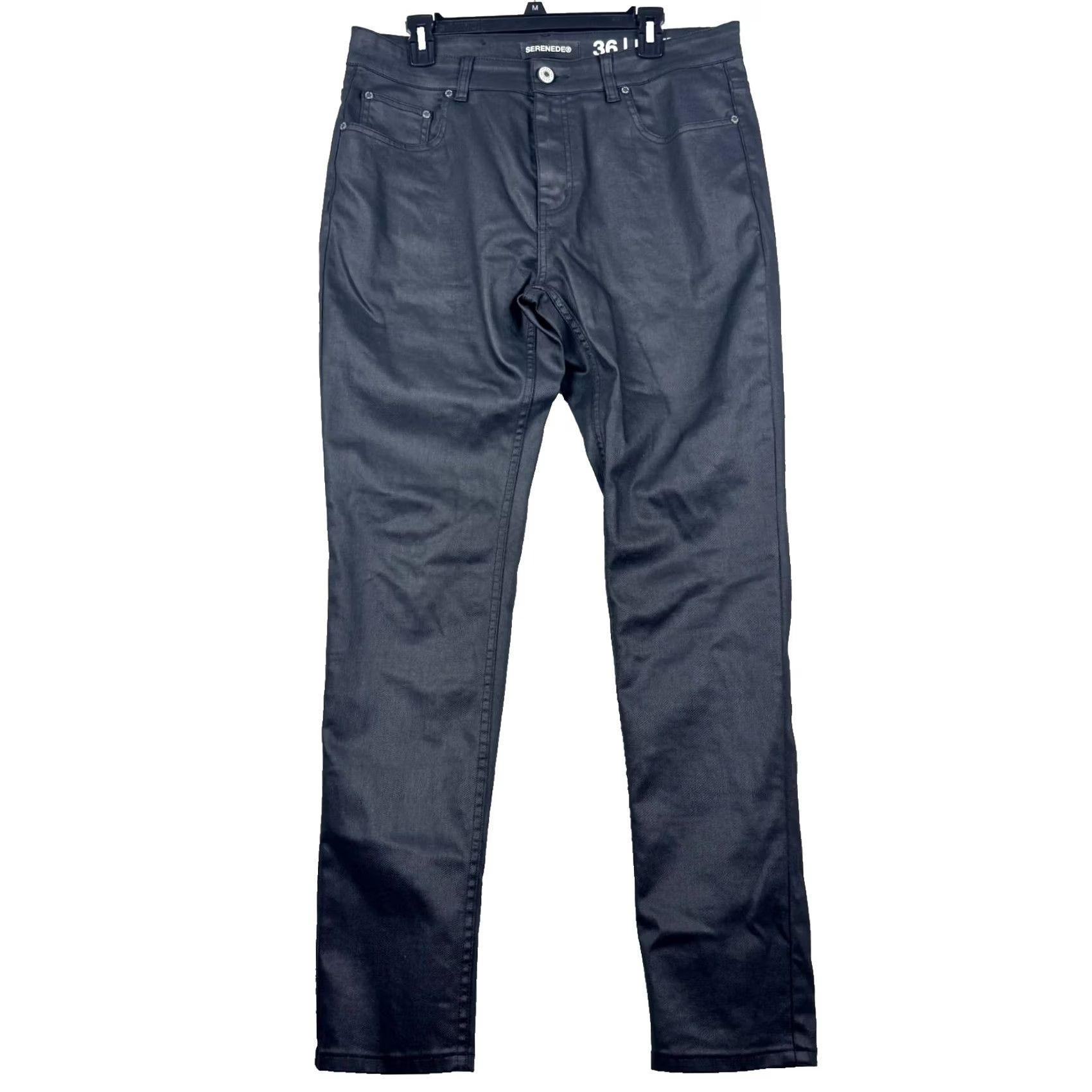 Denime SERENaDE Mens Jeans 36x32 Black Waxed Fitted Denim Stretch 5-Pocket Design EUC Vintage No Size US 36 / EU 52 - 2 Thumbnail