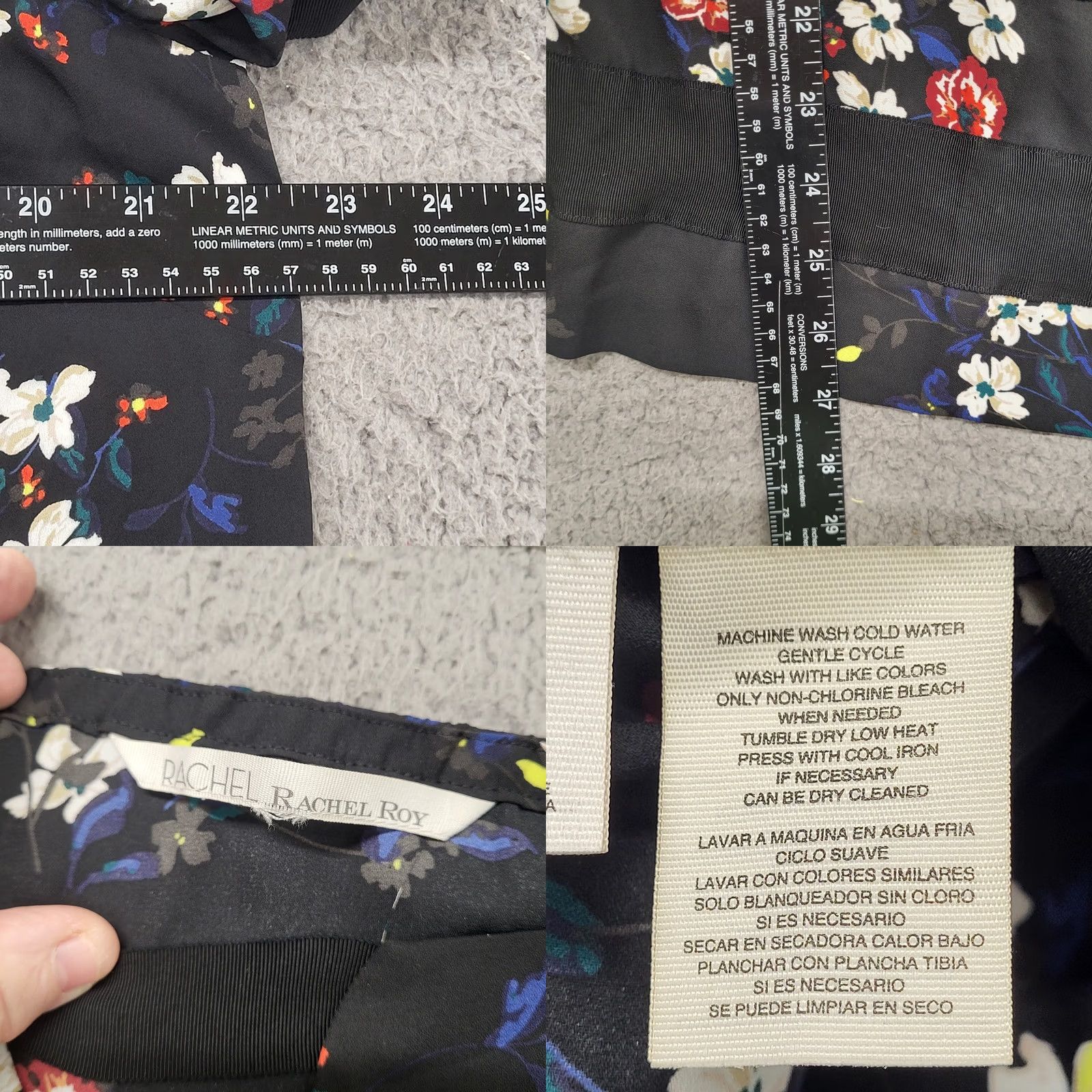 Vintage Rachel Rachel Roy Blouse Womens 1X Black Floral Print Cold Shoulder Square Neck Shirt Blouse Size XL / US 12-14 / IT 48-50 - 8 Thumbnail