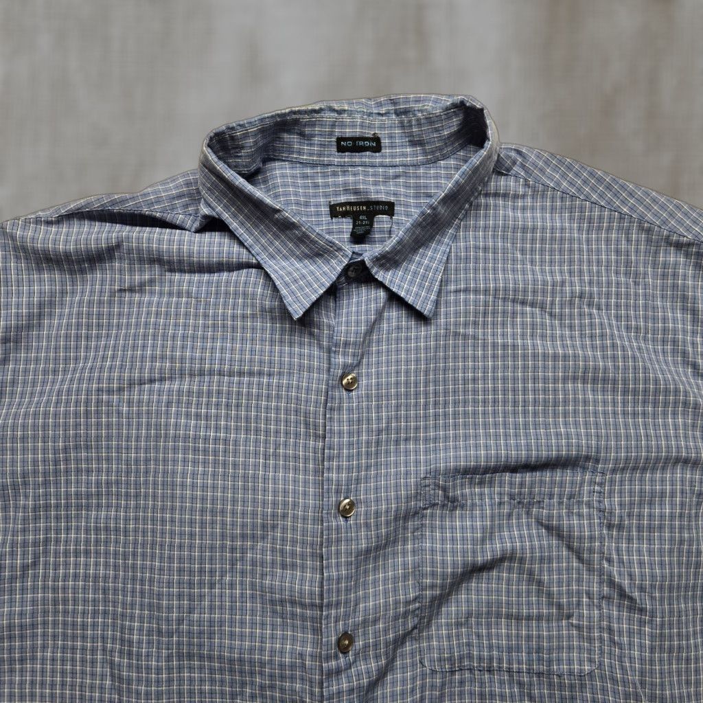 Van Heusen Van Heusen Shirt Blue 4XL Mens Button-Down Plaid Casual Dress Shirt Adult Big & Tall Cotton Size 48R - 1 Thumbnail