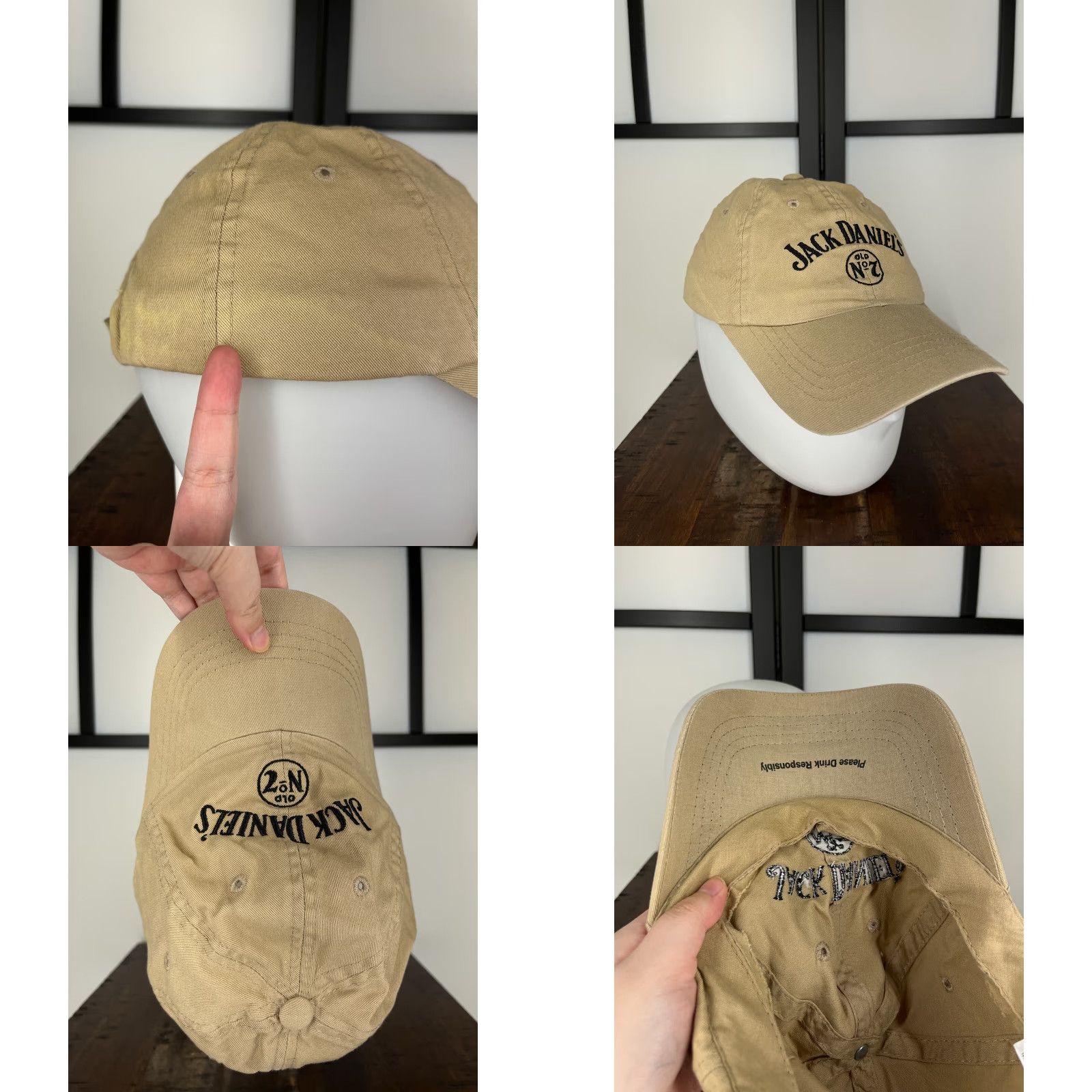 Vintage Jack Daniel's No7 Hat Adult One Size Beige Embroidered Cotton Strap Back Cap Size ONE SIZE - 8 Thumbnail