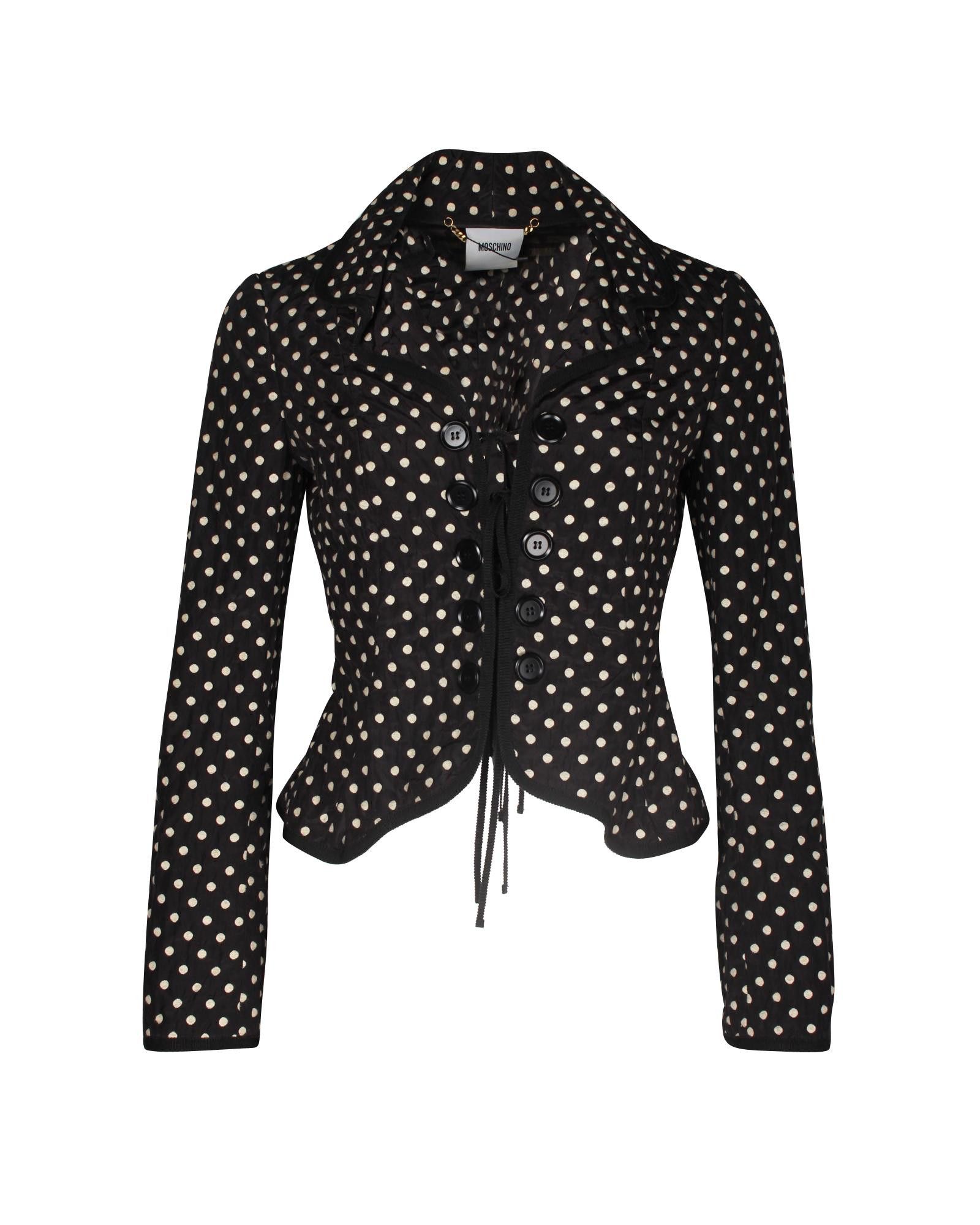 image of Moschino Classic Polka-Dot Fitted Blazer in Black Print, Women's (Size Small)