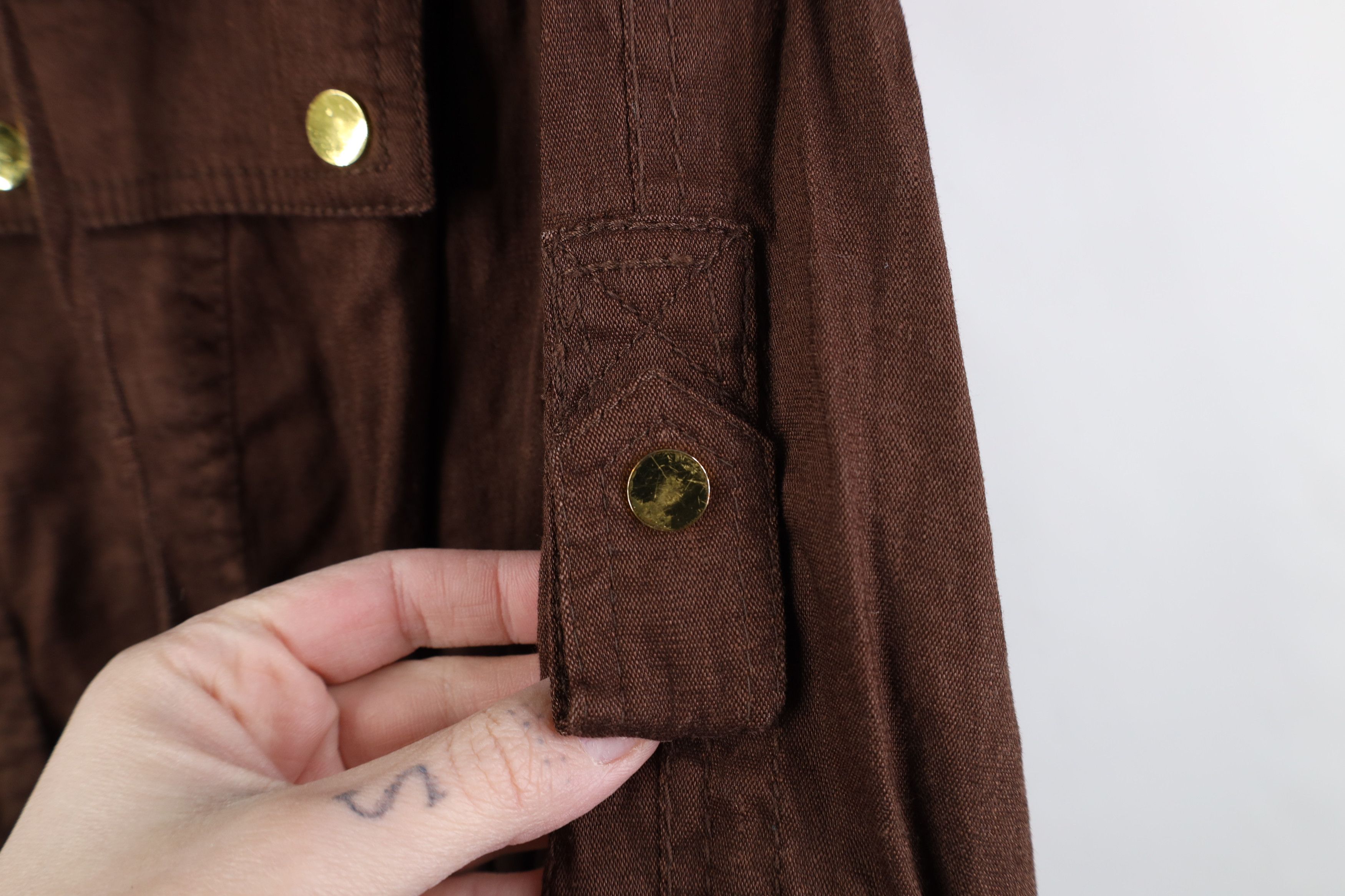 Vintage Vintage 90s Y2K Cache Flared Sleeve Linen Jacket Brown Size M / US 6-8 / IT 42-44 - 4 Thumbnail