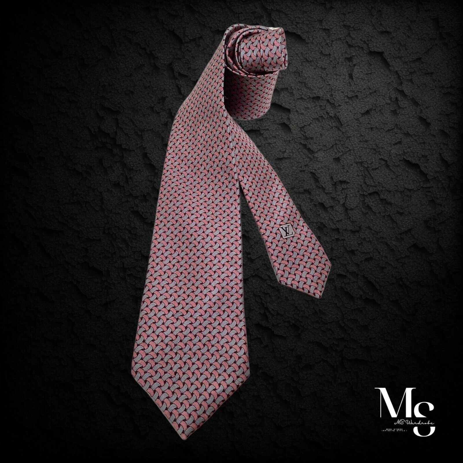 Louis Vuitton LOUIS VUITTON Pink Rope Print Monogrammed 3D Silk Tie Italy Size ONE SIZE - 1 Thumbnail