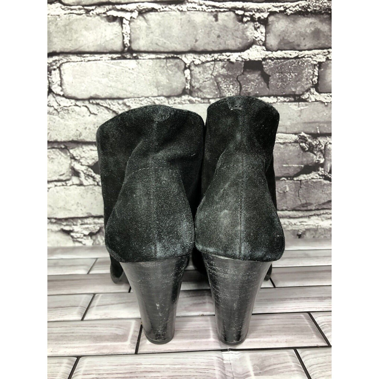 Clarks Indigo Clarks Black Suede Leather Ankle Stacked Heel Booties Size US 8 / IT 38 - 3 Thumbnail