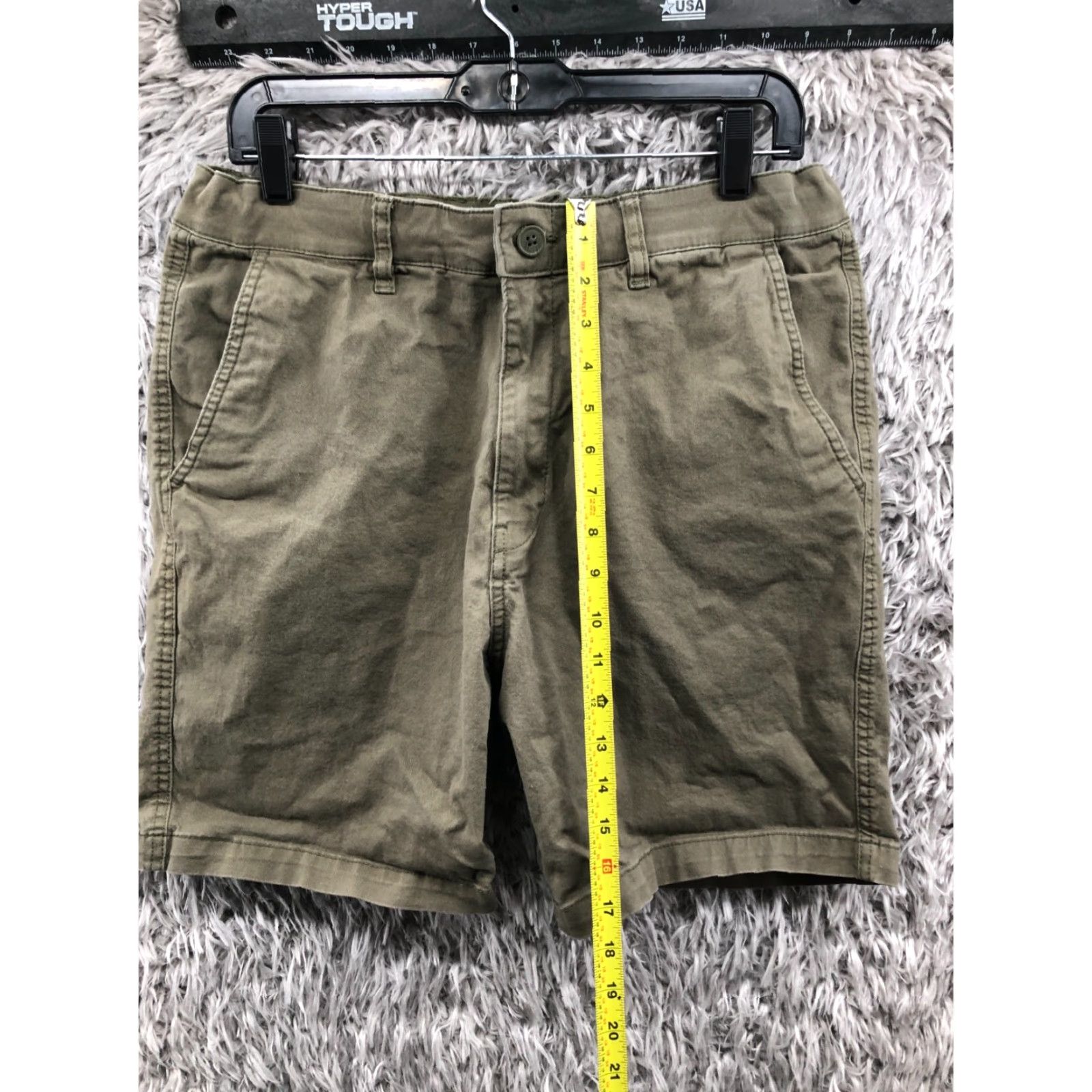 H&M H&M Chino Shorts Mens L Mid Rise Beige Wash 5-Pocket Logo Cotton Blend Flat Front Belt Loops Regular Size US 33 - 3 Thumbnail
