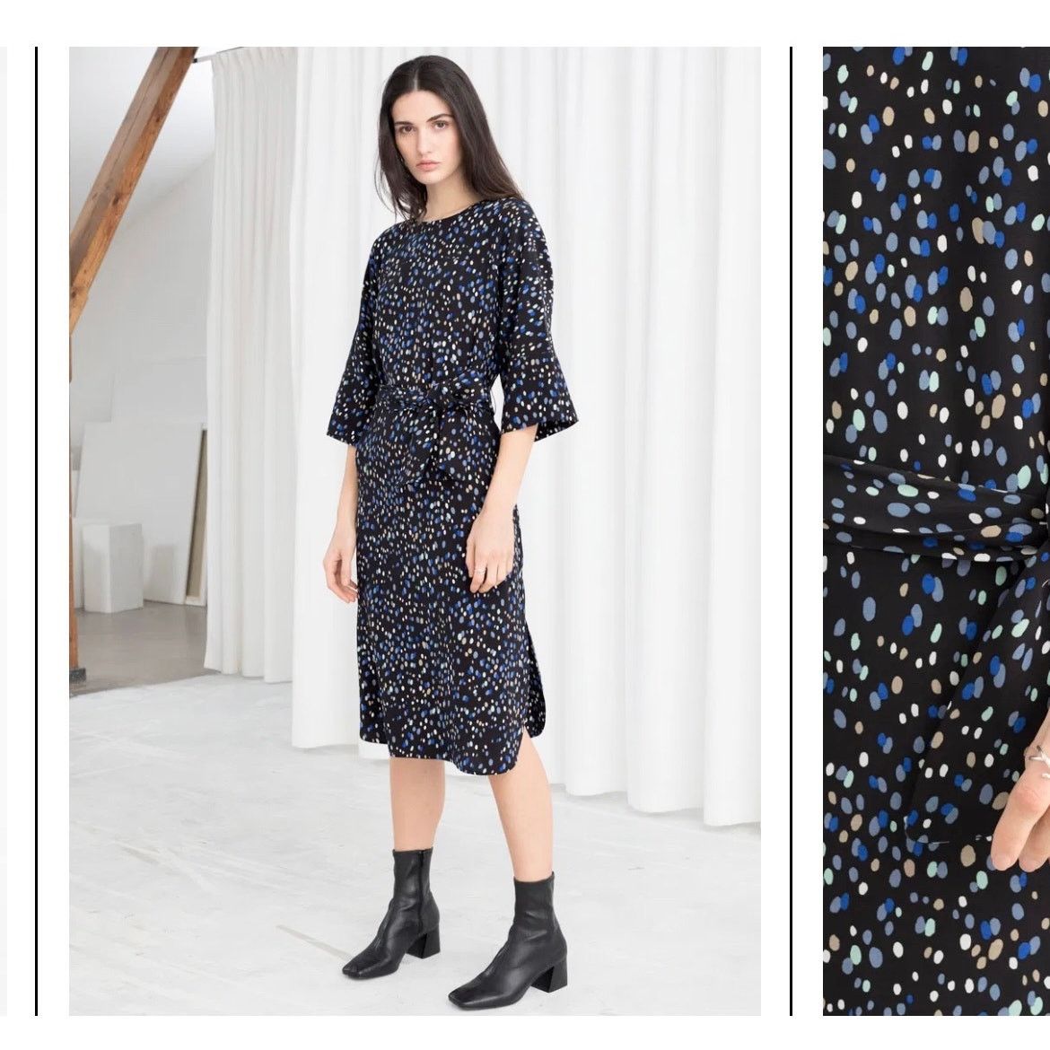 & Other Stories & Other Stories Black Blue Polka Dot Midi Dress size 0 Size XS / US 0-2 / IT 36-38 - 1 Thumbnail