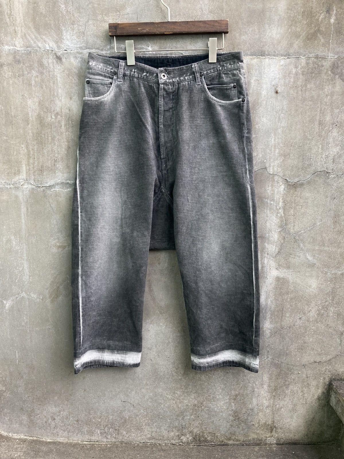 image of Rick Owens Archival Hog Drop Crotch Corduroy Pants in Charcoal, Men's (Size 32)