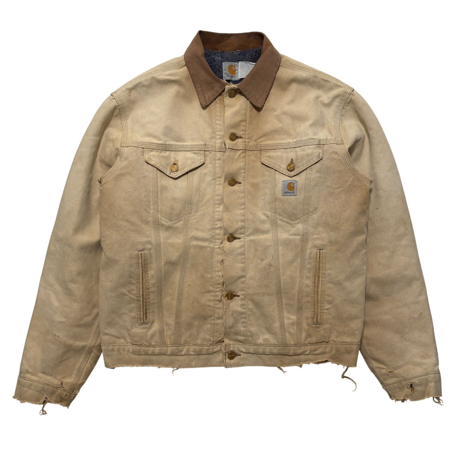 Vintage 90s Carhartt Blanket Lined Faded Trucker Jacket Tan