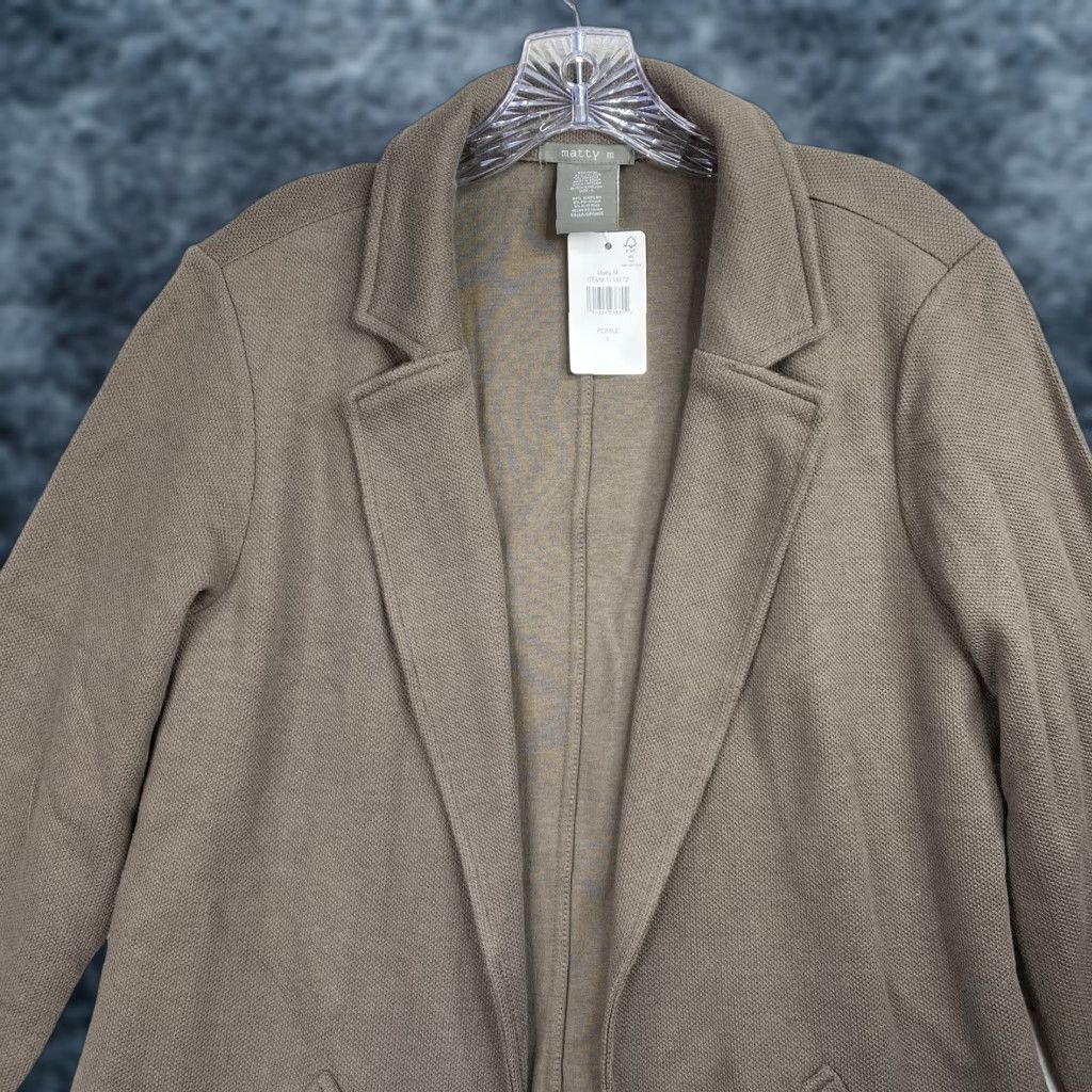 Vintage Matty M Womens Knit Jacket Sz L Brown Open Front Casual NWT Jacket Size L / US 10 / IT 46 - 1 Thumbnail