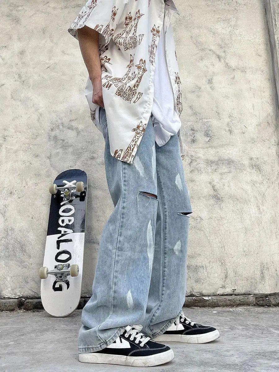 Japanese Brand Retro ripped zipper straight leg jeans Size US 32 / EU 48 - 3 Thumbnail