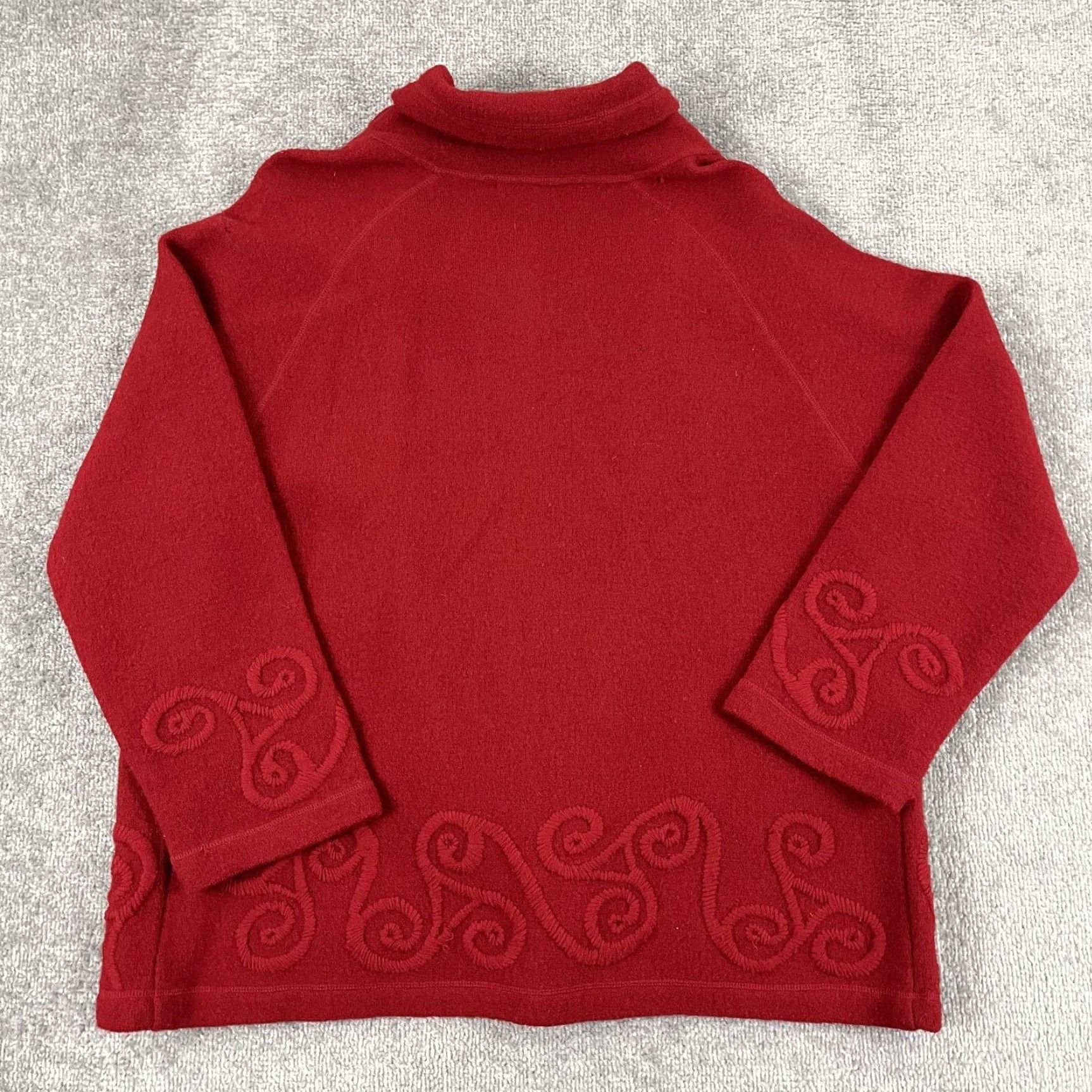 VINTAGE Carraig Donn Sweater Mens M Oversized Red Knit Stitched Wool Open Front Pullover