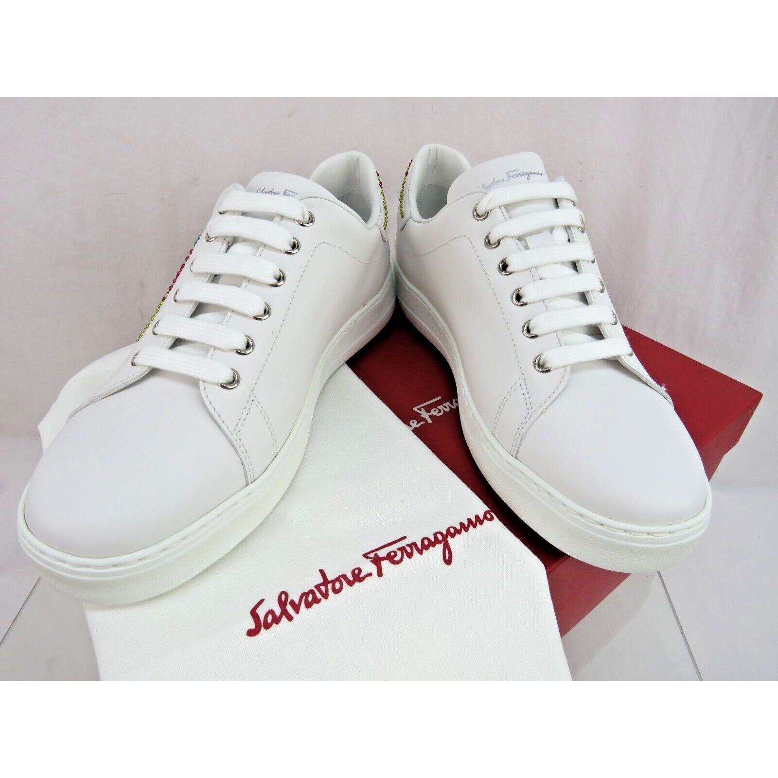 Salvatore Ferragamo PIERRE WHITE LEATHER STADS GANCINI LOGO SNEAKERS 9 C ITALY Size US 9 / IT 39 - 4 Thumbnail