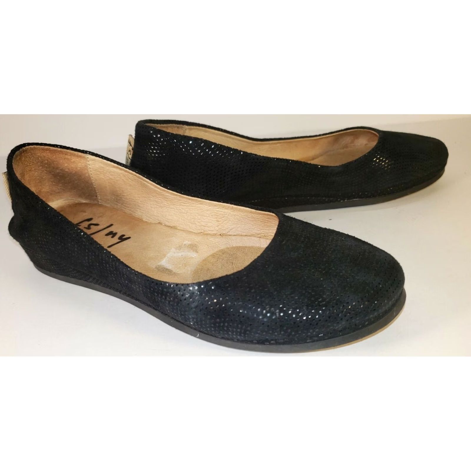 Vintage FS/NY Women's Flats Black Pebbled Leather Lining Insole Low Wedge 5.5M Ballet Flat Womens Shoes Size US 6 / IT 36 - 5 Thumbnail