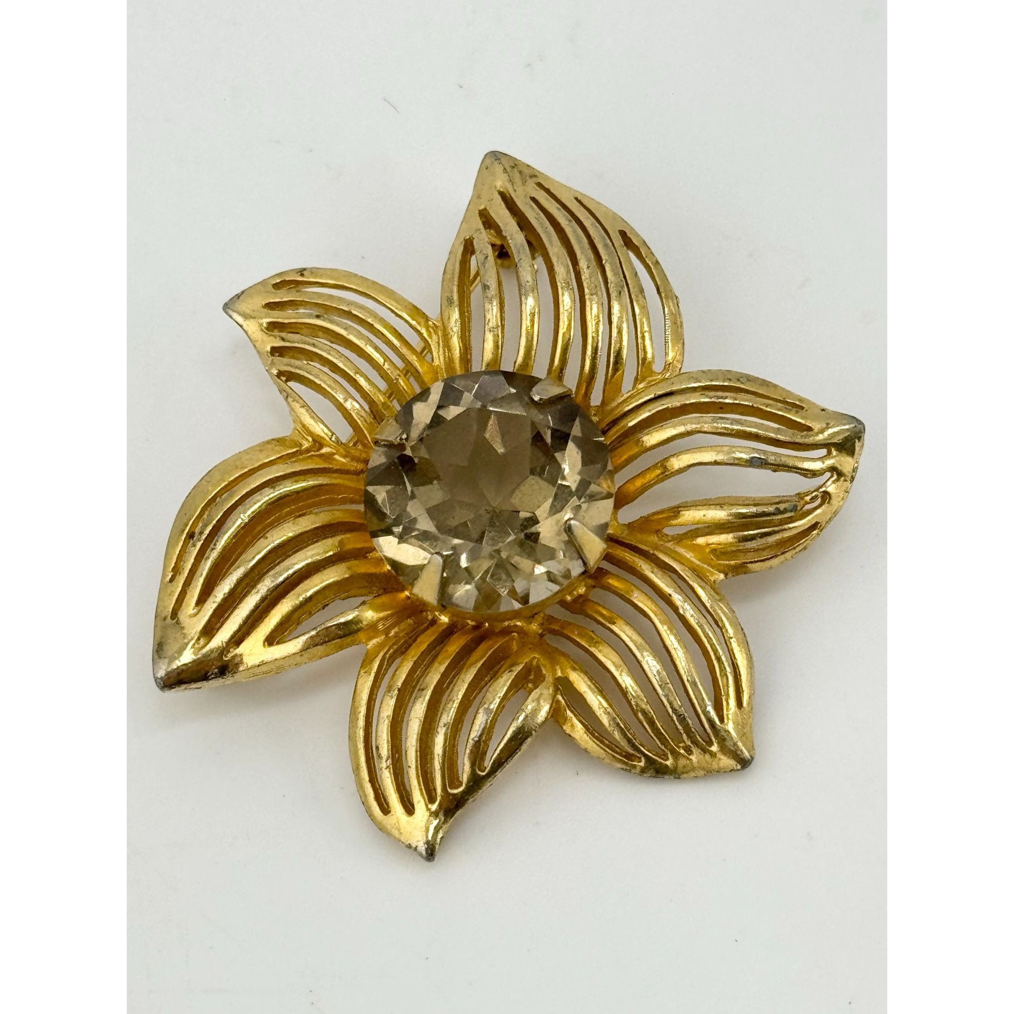 Vintage Vintage topaz glass rhinestone flower brooch pin Size ONE SIZE - 1 Thumbnail