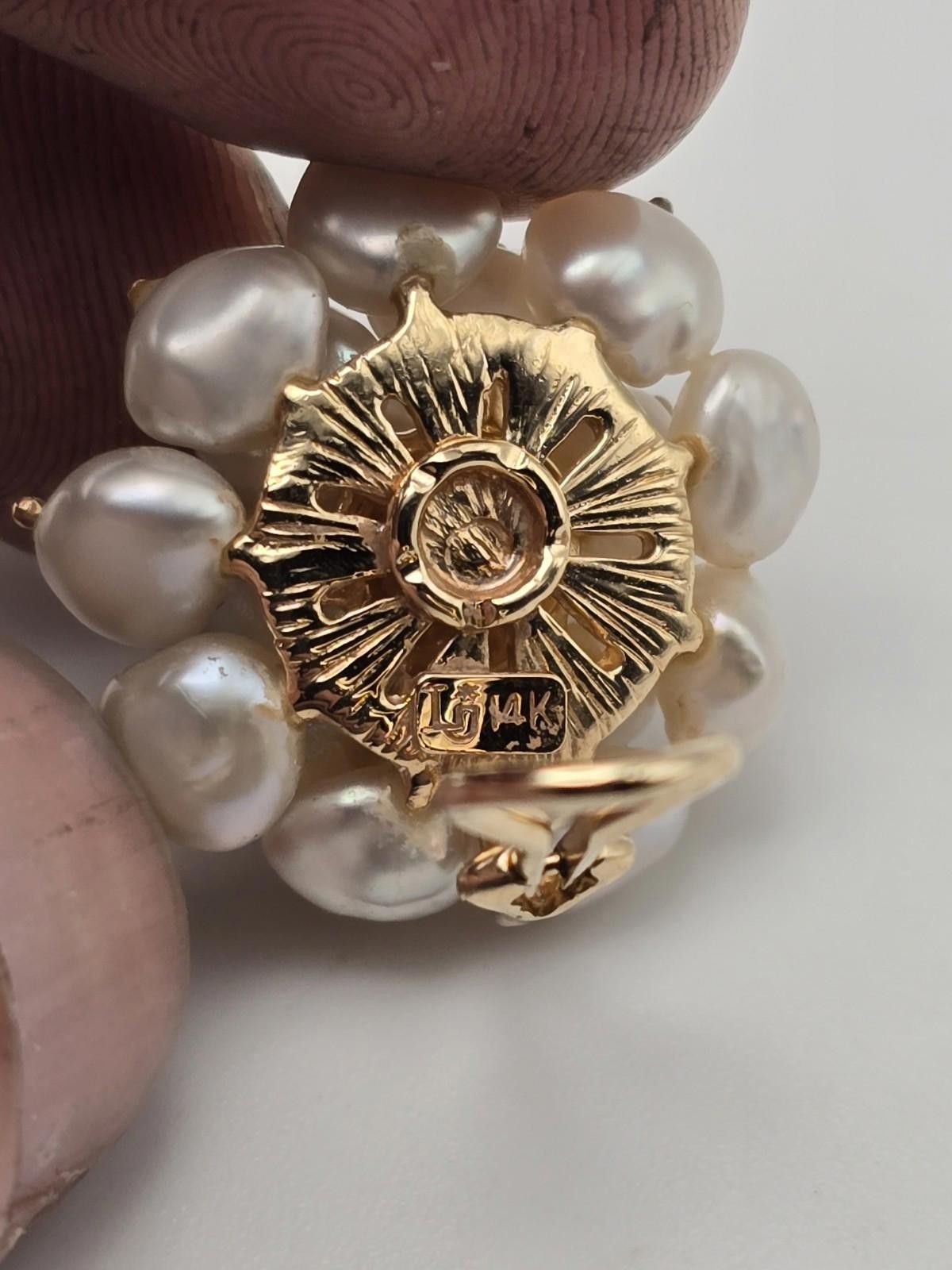 Other Vintage 14k Yellow Gold Pearl Cluster Earrings w/ Diamonds Size ONE SIZE - 5 Thumbnail