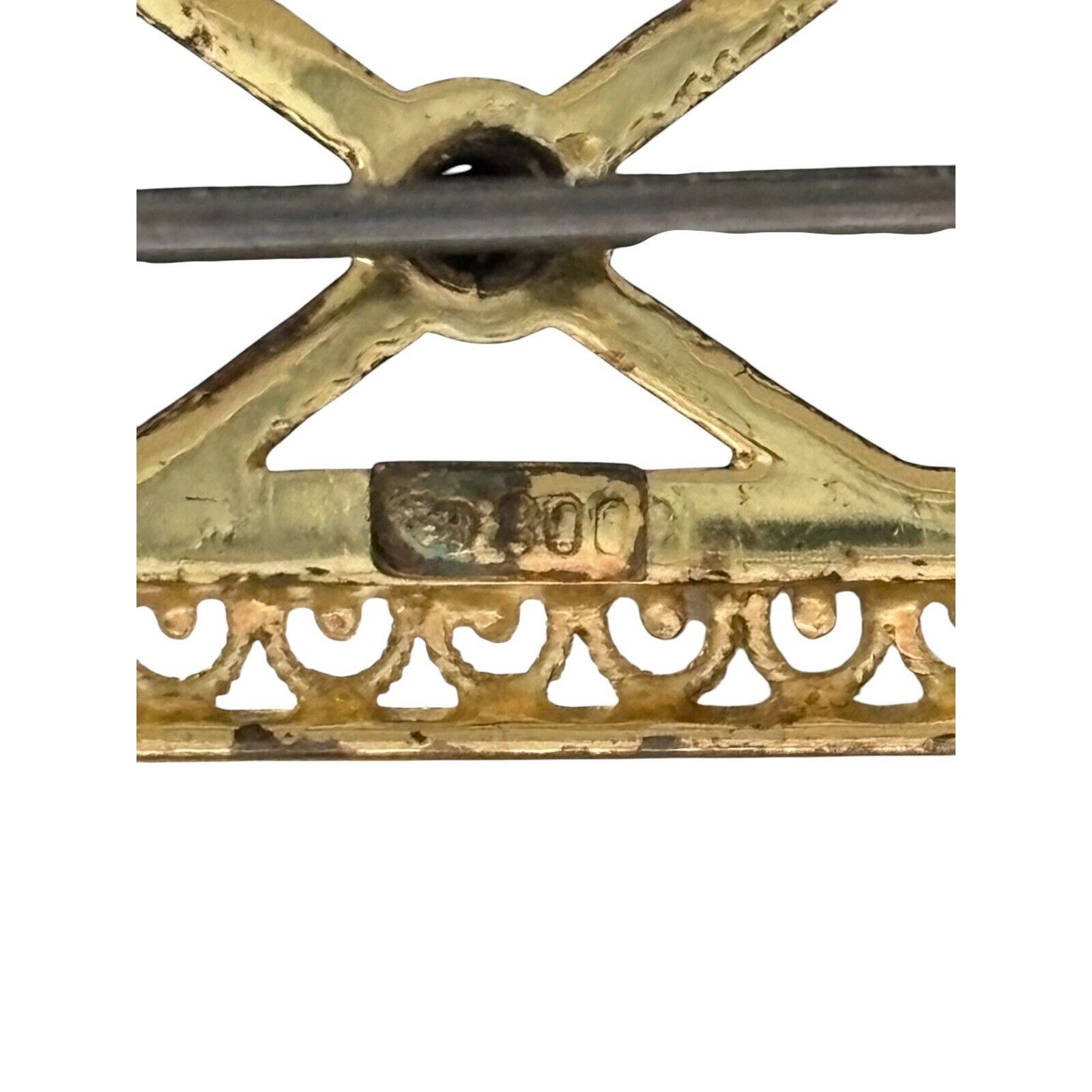 Other 800 Sterling Silver Vermeil Filigre Onyx Mourning Bar Brooch Size ONE SIZE - 3 Thumbnail