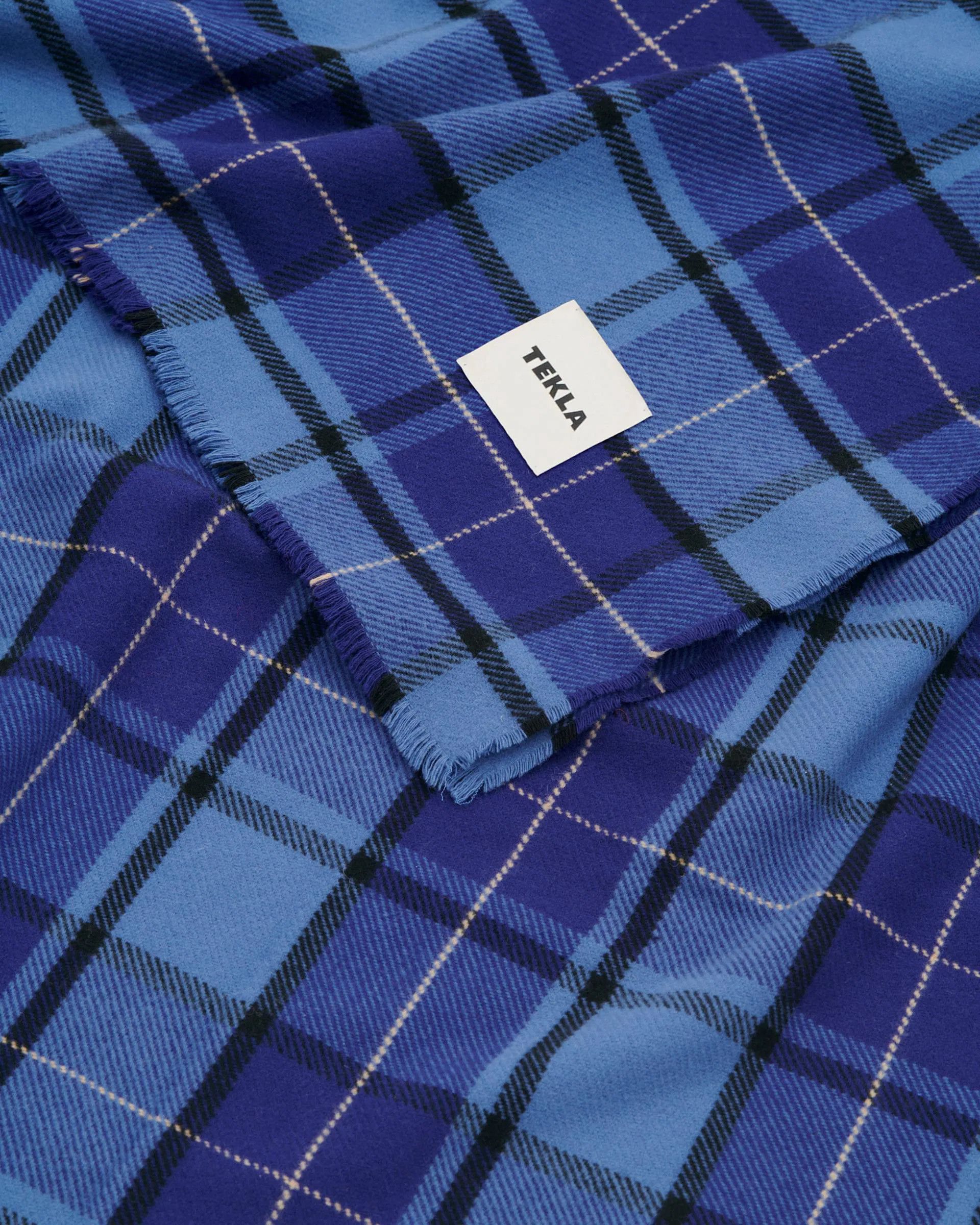 Tekla o1mle0525 Size: OS / Unisex Merino Wool Blanket Blue Gingham Size ONE SIZE - 2 Thumbnail
