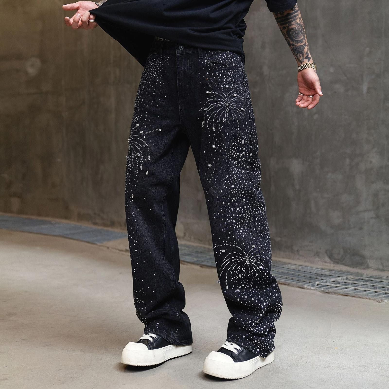 Vintage Black Rhinestone Embellished Denim Jeans Size US 32 / EU 48 - 1 Thumbnail