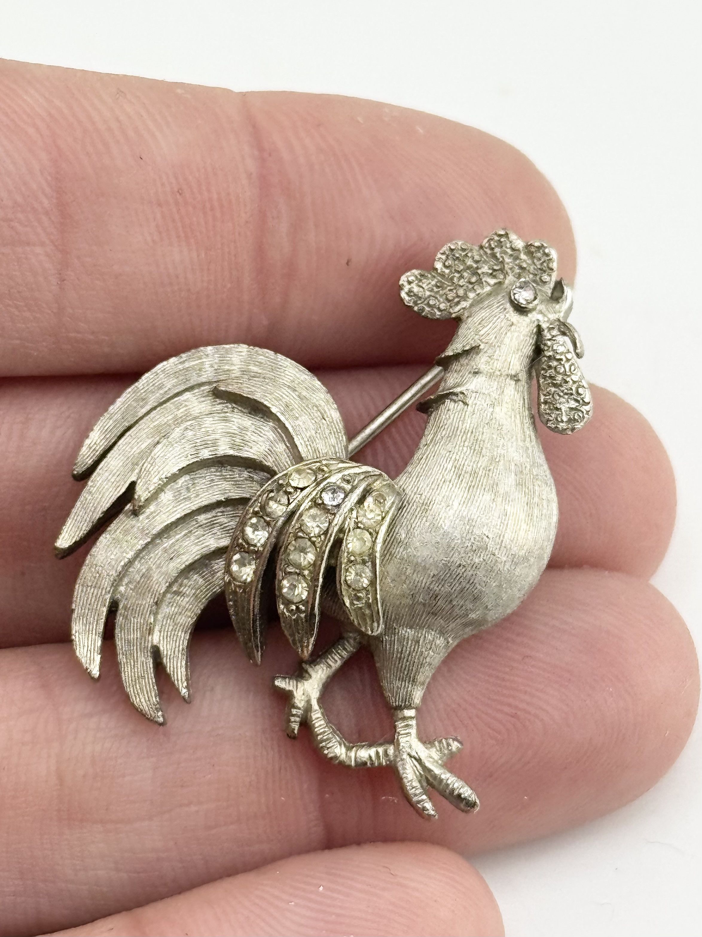 Vintage Vintage silver rhinestone rooster bird Brooch pin Size ONE SIZE - 3 Thumbnail