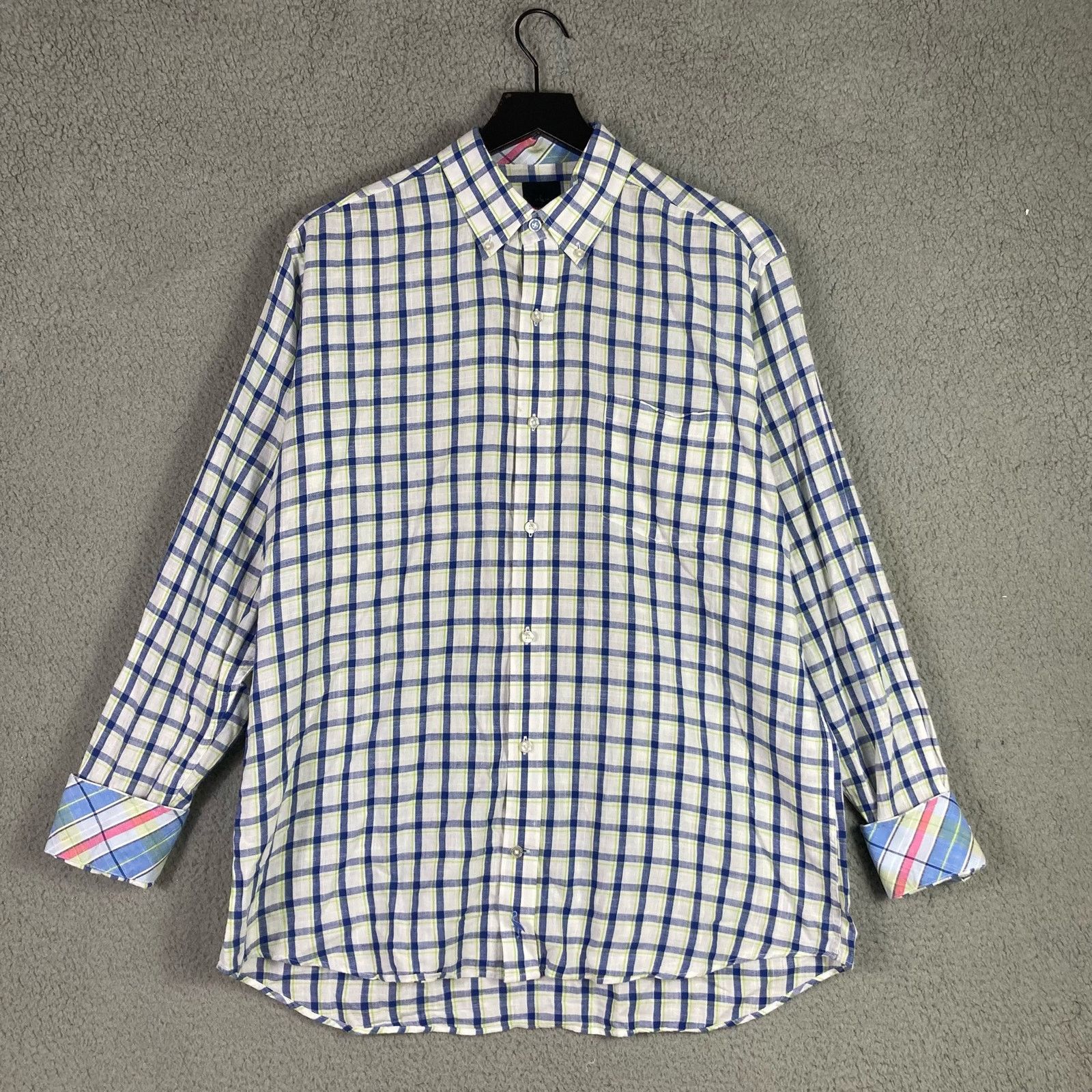 Tailorbyrd Tailorbyrd Men's Button Down Shirt White & Blue Plaid Size L Size US L / EU 52-54 / 3 - 6 Thumbnail