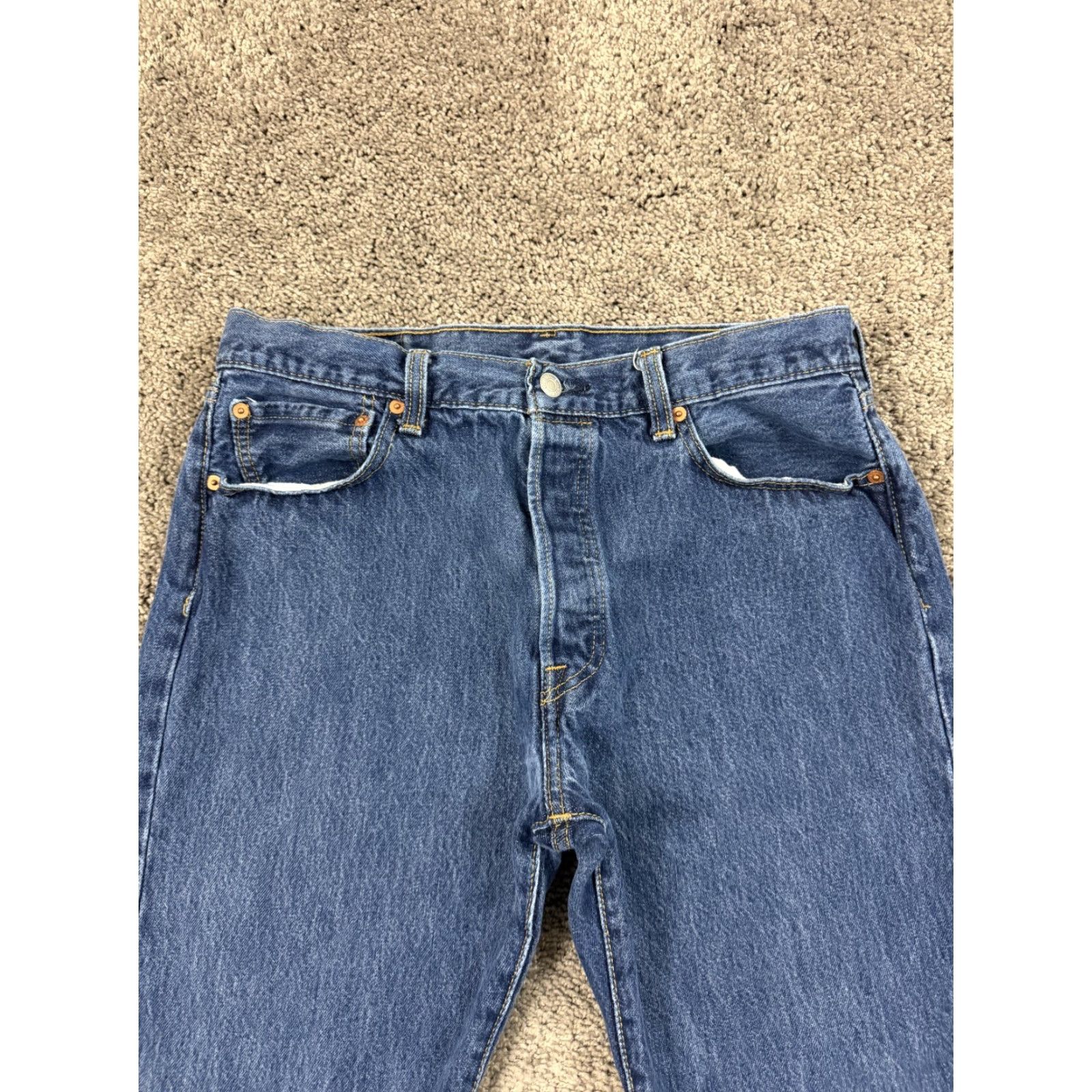 Levi's Levis 501 Jeans Mens 35 (32x28) Straight Leg Button Fly Dark Wash Cotton Denim Size US 35 - 2 Thumbnail