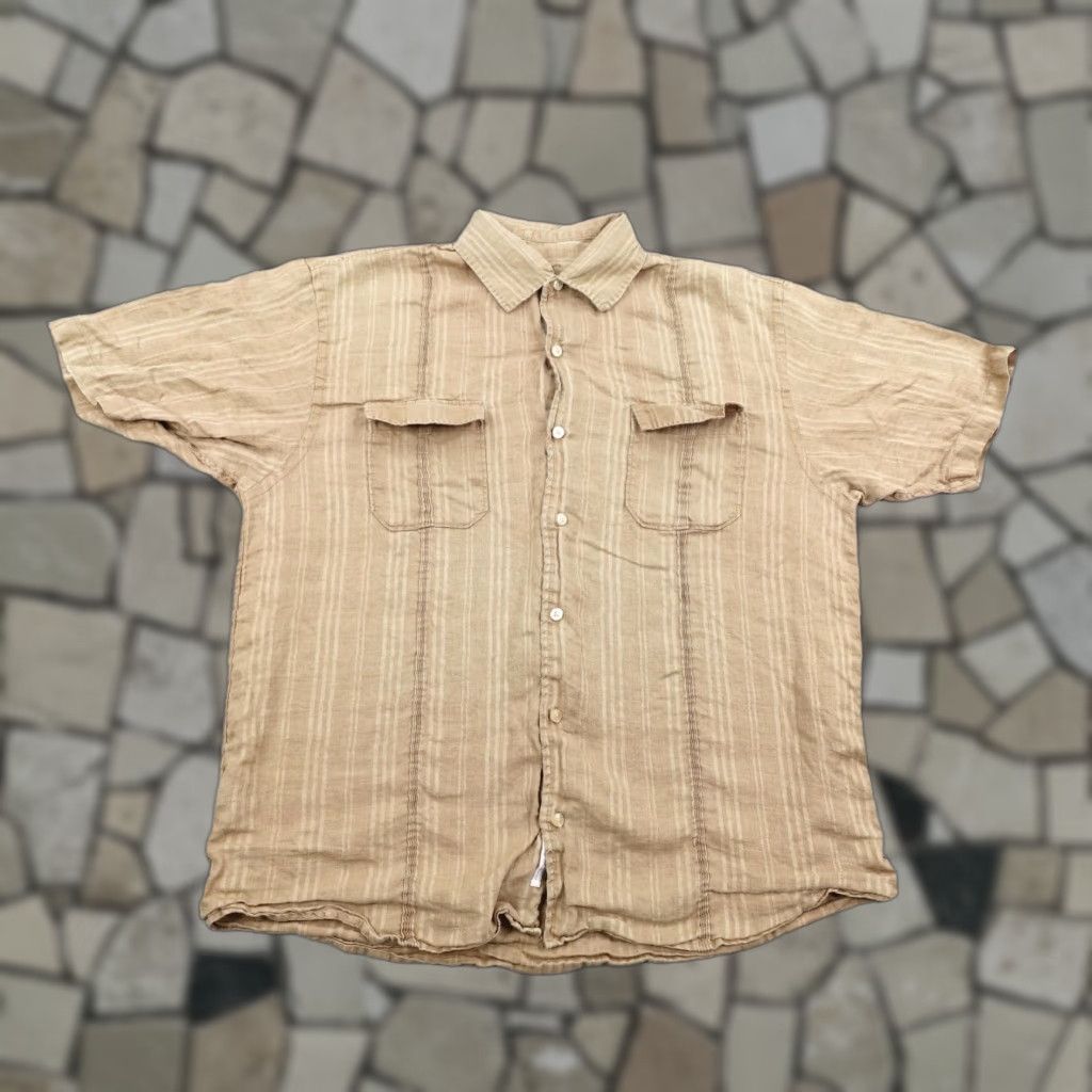 Tommy Bahama Tommy Bahama Shirt Mens Large Brown Stripes Linen Camp Button Up Lounge Casual Size US L / EU 52-54 / 3 - 1 Thumbnail