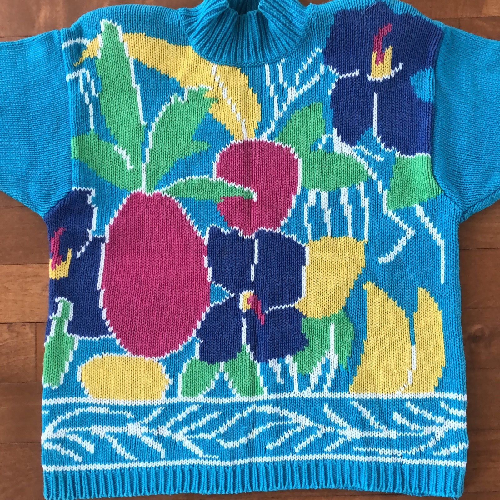 Vintage Lauren Hansen Vtg 80s floral Sweater blue, yellow large Size L / US 10 / IT 46 - 4 Thumbnail