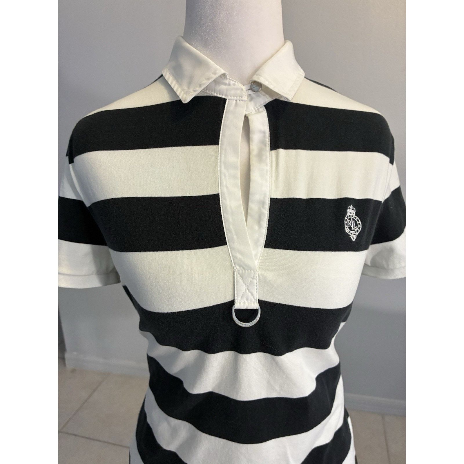Lauren Ralph Lauren Polo Ralph Lauren Woman L White and Black Striped Polo 90s Size L / US 10 / IT 46 - 22 Thumbnail