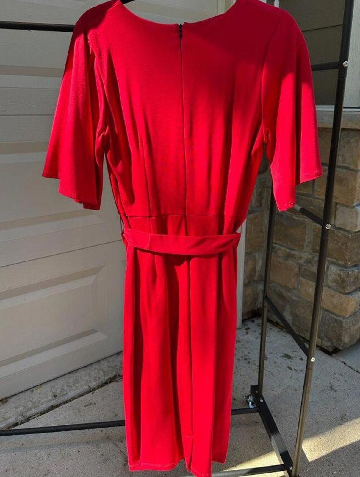 Designer Brigitte Brianna Red Knee-Length Belted Dress Womens Fashion Size L / US 10 / IT 46 - 2 Thumbnail