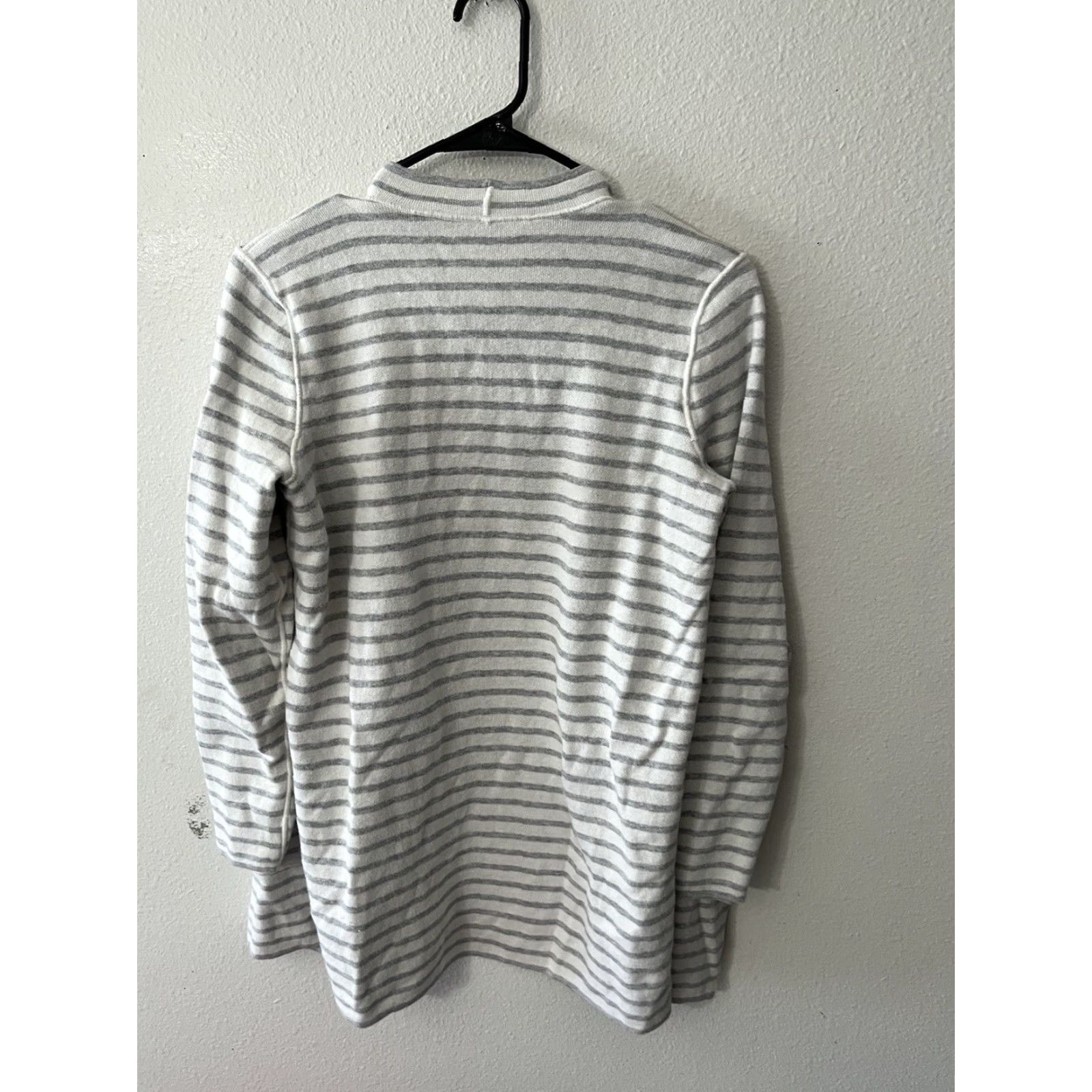 Loft Loft Cardigan Womens Small Gray White Striped Waterfall Cotton Sweater Size S / US 4 / IT 40 - 3 Thumbnail