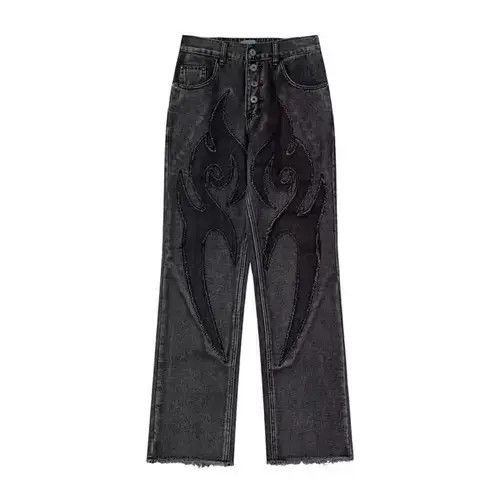 Jean Vintage washed embroidered patchwork raw edge jeans Size US 32 / EU 48 - 3 Thumbnail