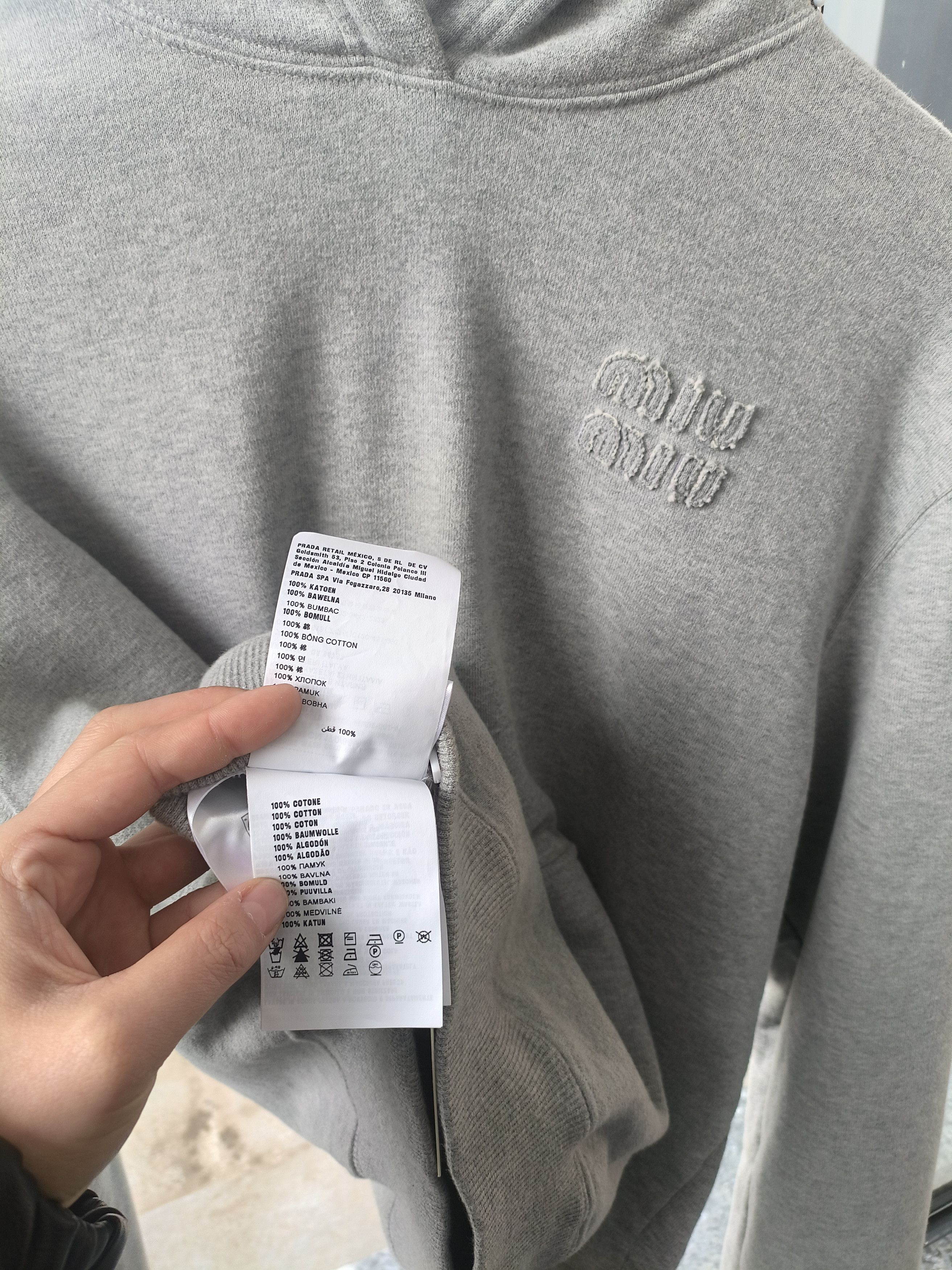 Miu Miu Miu Miu Gray Logo Embroidery Hoodie Made In Italy 100% Cotto Size L / US 10 / IT 46 - 6 Thumbnail