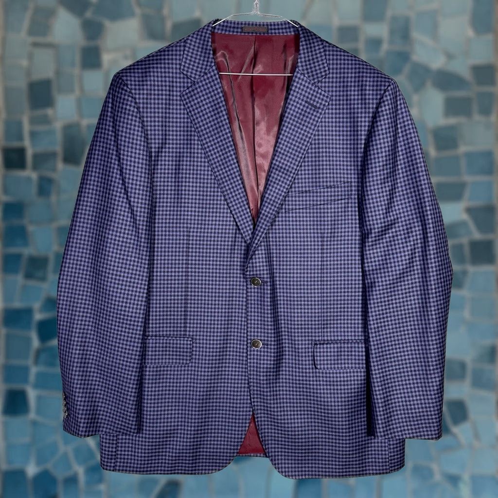 Vintage Byron Sport Coat Mens 46R Blazer Wool Plaid Check Dover Italy Blazer Jacket Dus Size 46R - 1 Thumbnail
