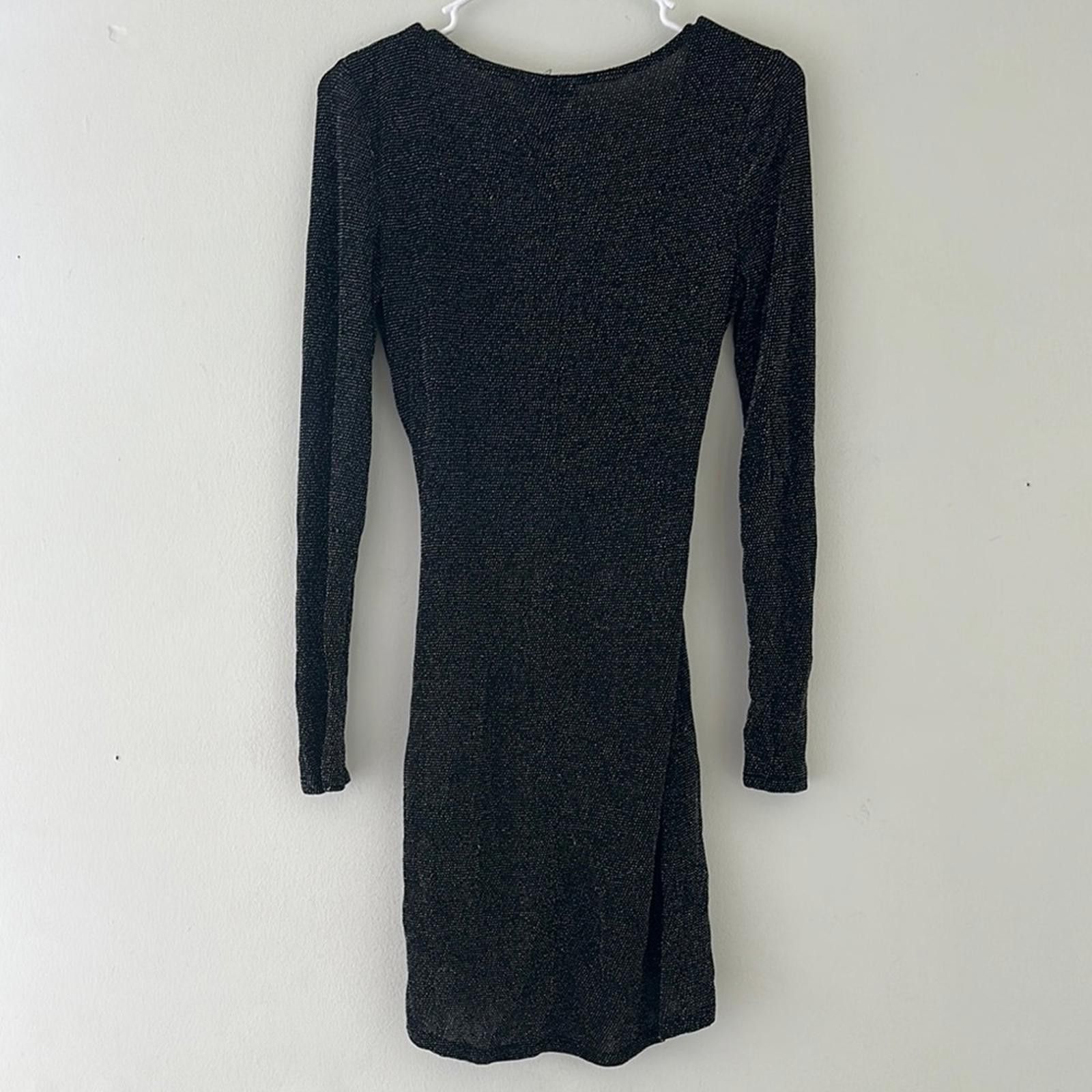 Designer Fiesta Black Wrap V-Neck Long Sleeve Dress Size S / US 4 / IT 40 - 5 Thumbnail