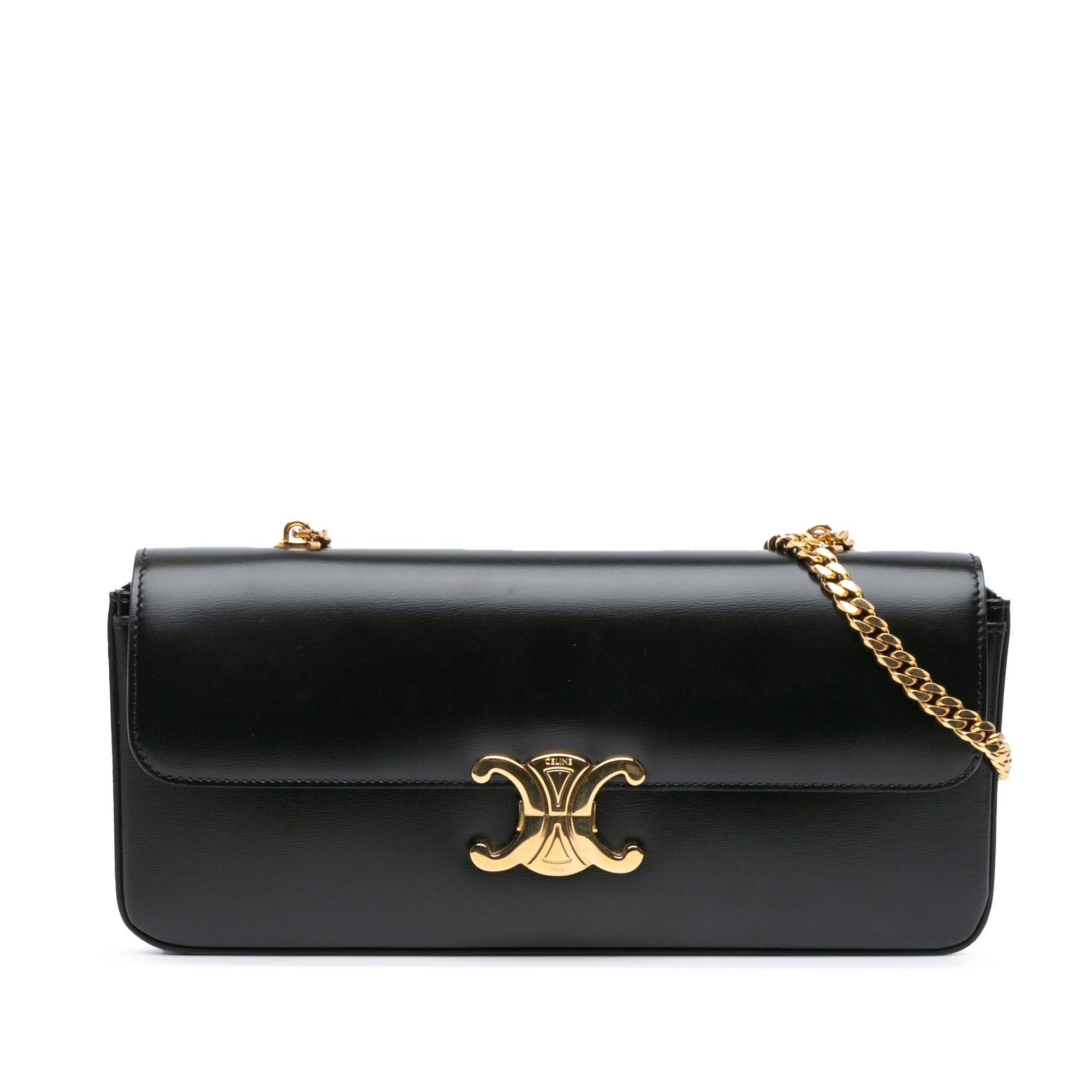 Celine Celine Triomphe Calfskin Leather Chain Shoulder Bag Black Size ONE SIZE - 1 Thumbnail