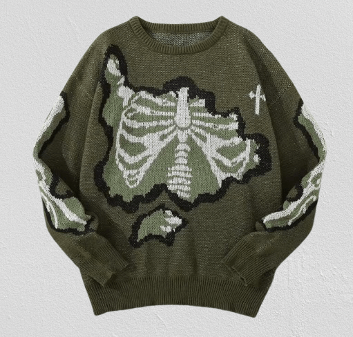 Japanese Brand Green Skeleton XRay Pattern Sweater Jacquard Knit Sweatshirt Size US S / EU 44-46 / 1 - 1 Thumbnail