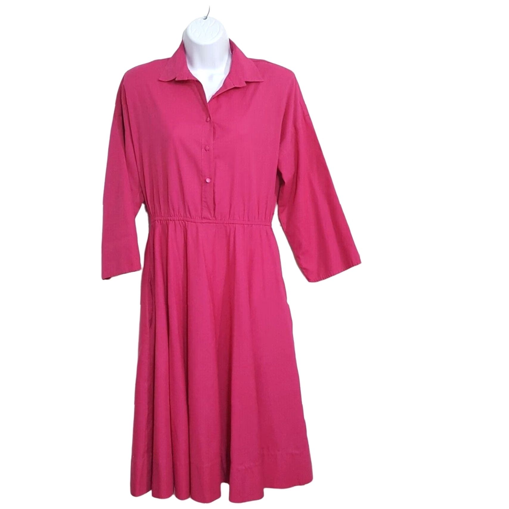 VINTAGE The American shirt dress Womens 8 Midi Pink Button Fit & Flare Shirt Dress