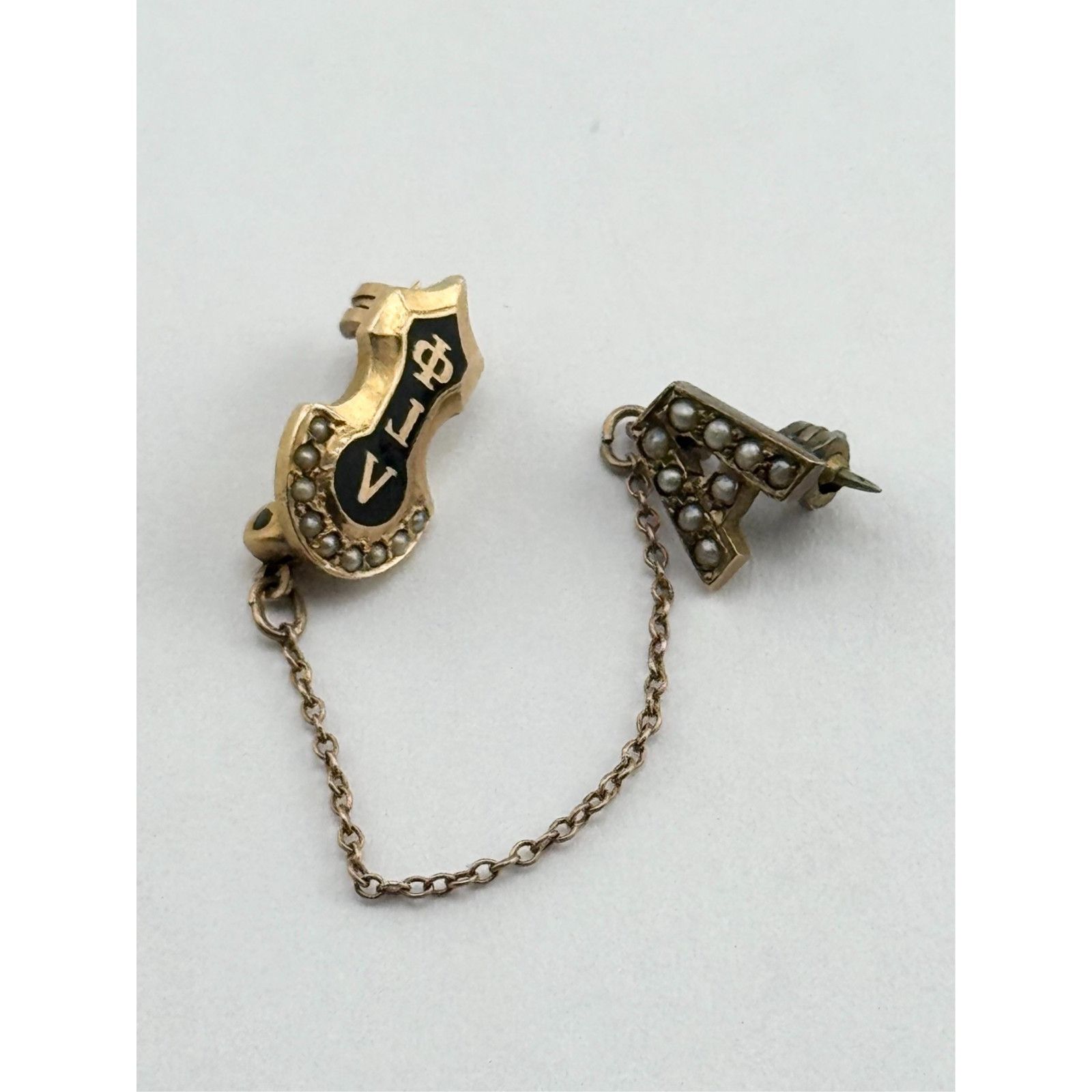 Vintage Vintage 14k Seed Pearl Black Enamel Fraternity badge chapter Size ONE SIZE - 3 Thumbnail