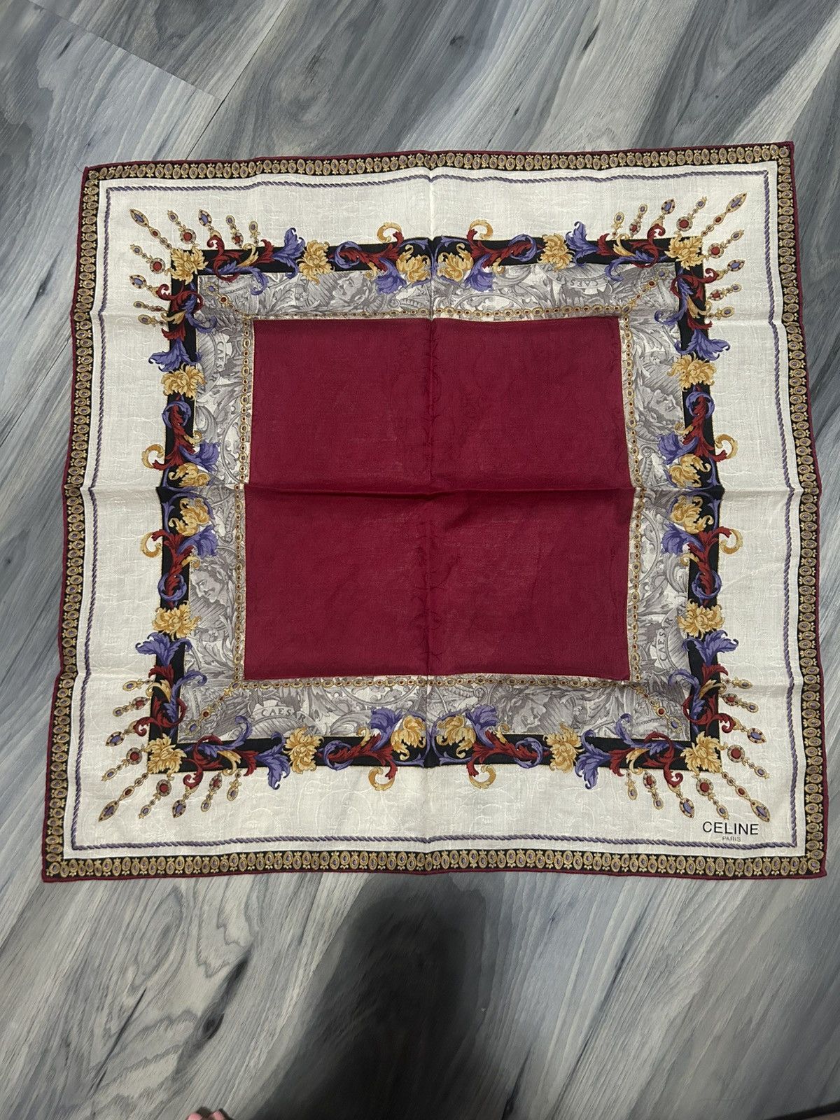 Celine Vintage Celine Maroon Cotton Handkerchief Gold Chain Design Size ONE SIZE - 3 Thumbnail