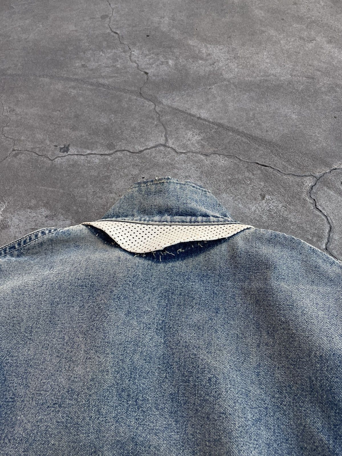 Vintage 1970s Leather Vest On Riri Zipper, Stonewashed Denim- Wescot Size US L / EU 52-54 / 3 - 14 Thumbnail