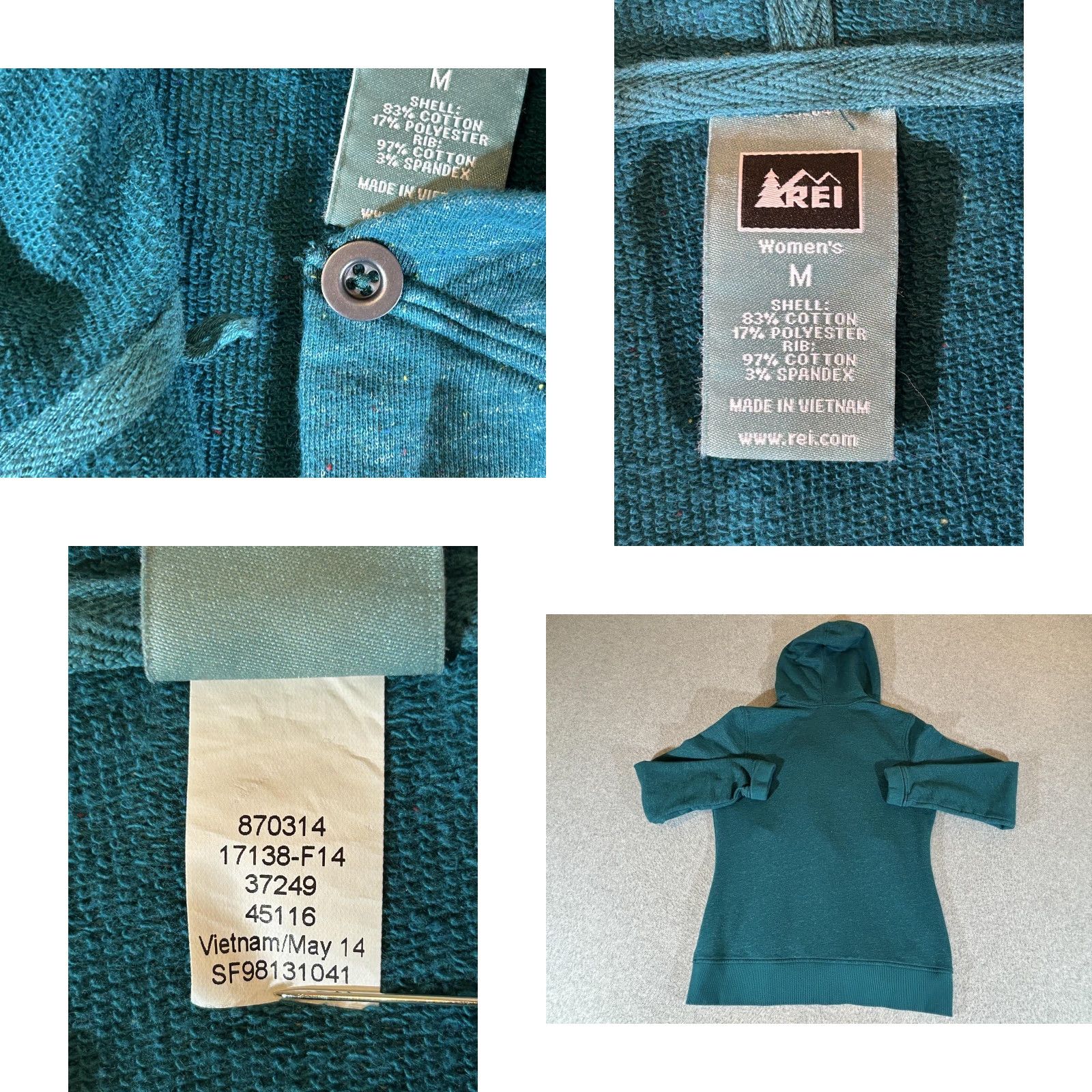 Vintage REI Womens Medium Green Full Zip Hoodie Sweatshirt Outdoor Hiking Trail Jacket Size M / US 6-8 / IT 42-44 - 8 Thumbnail