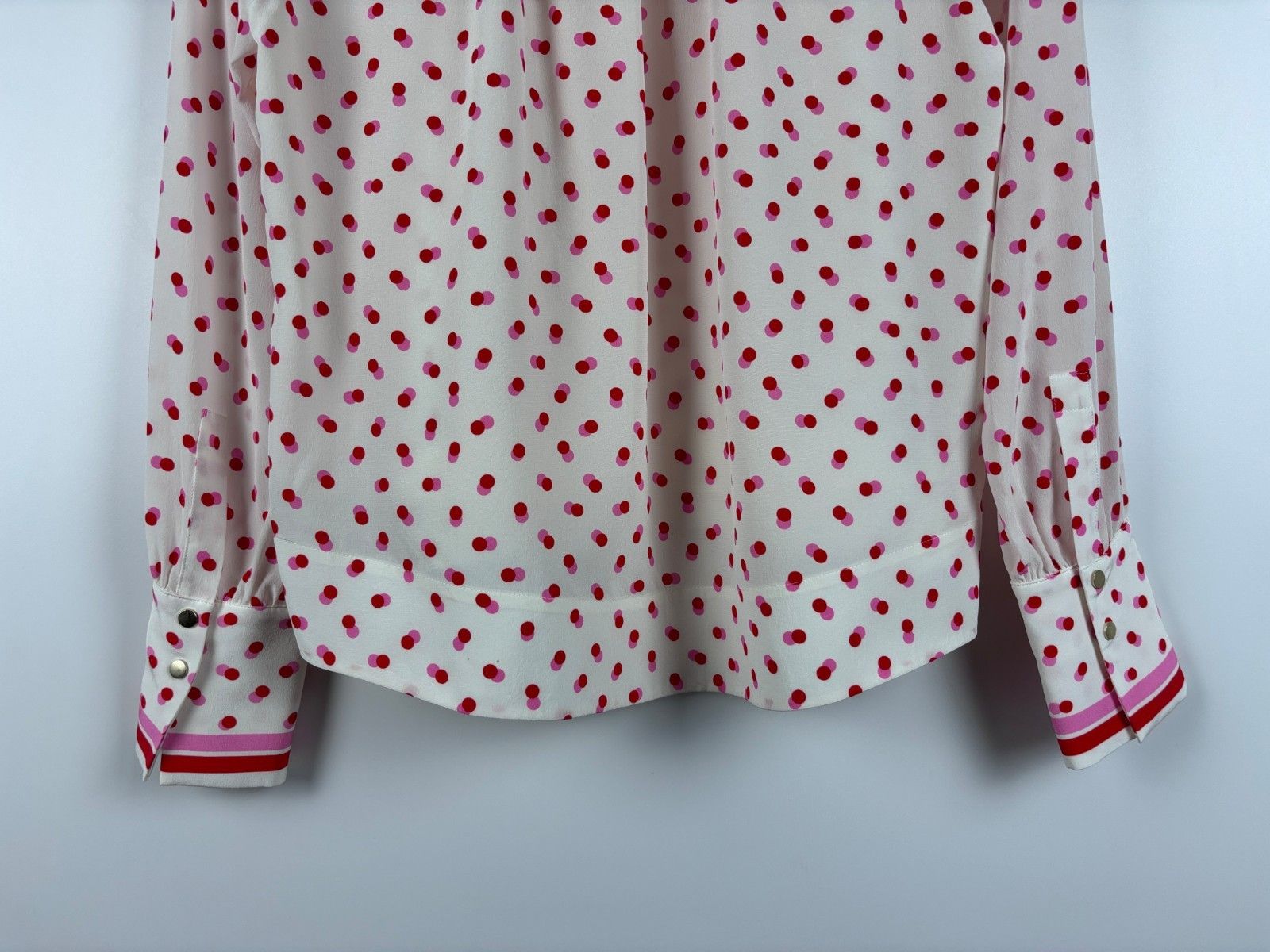 ME+EM ME+EM Silk Blouse Long Sleeve Polka Dot White Pink Size US 8 Size M / US 6-8 / IT 42-44 - 6 Thumbnail