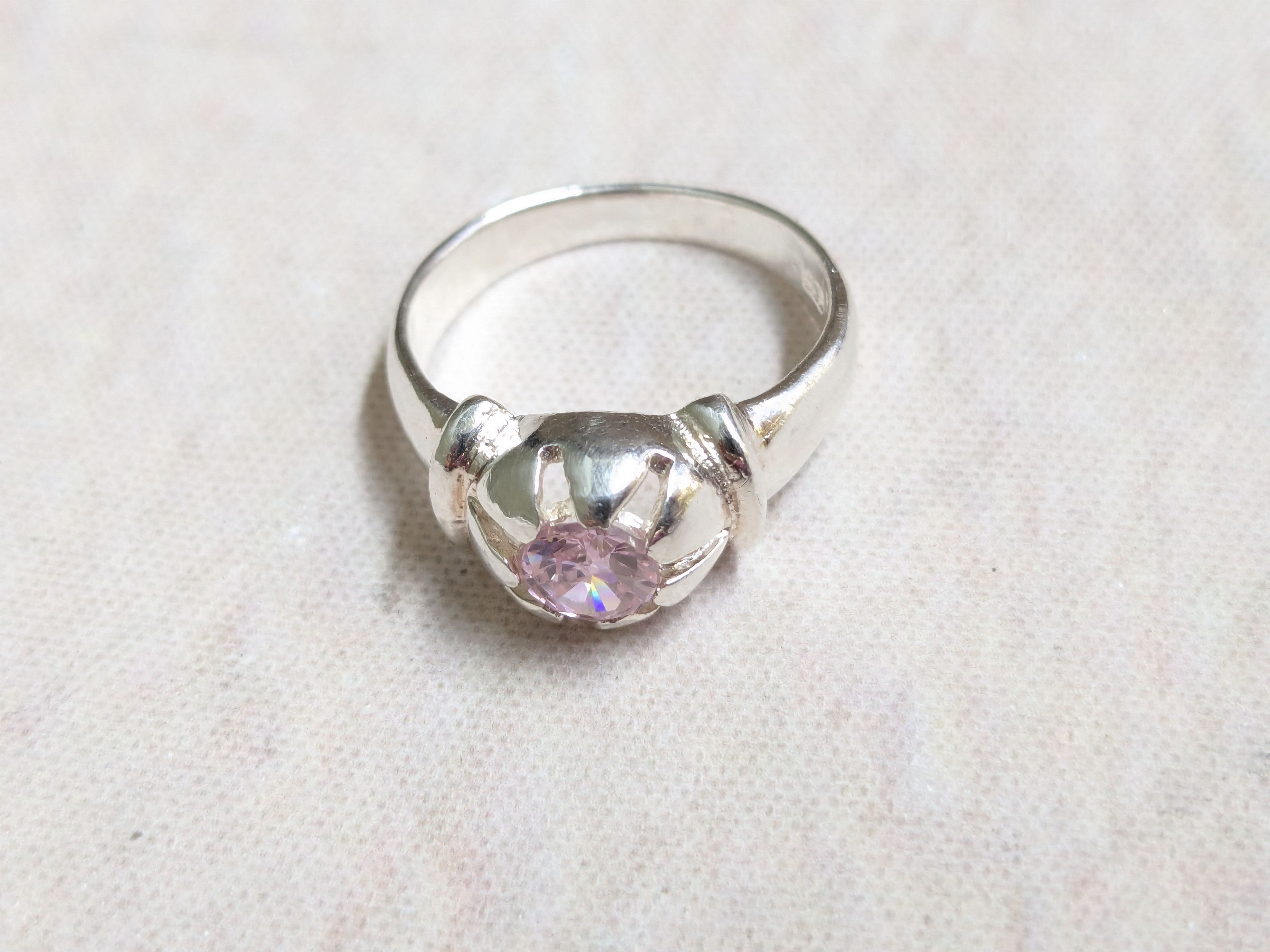 Jewelry Sterling Silver Ring Pink CZ Round Faceted Band Size ONE SIZE - 5 Thumbnail