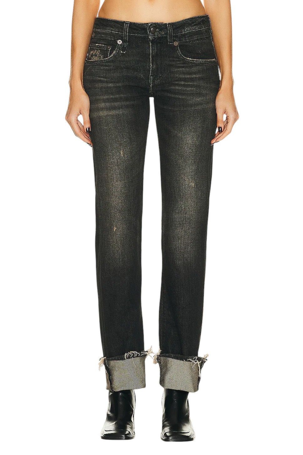 R13 TOBI SLIM 27 Washed Distress Zip Straight Abbey 84443 Size 27" / US 4 / IT 40 - 1 Thumbnail
