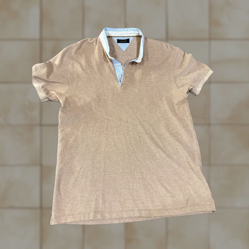 Zara Zara Polo Shirt Mens L Beige Short Sleeve Casual Knit Cotton Regular Fit Golf Modern Button Collar shirt Size US L / EU 52-54 / 3 - 1 Thumbnail