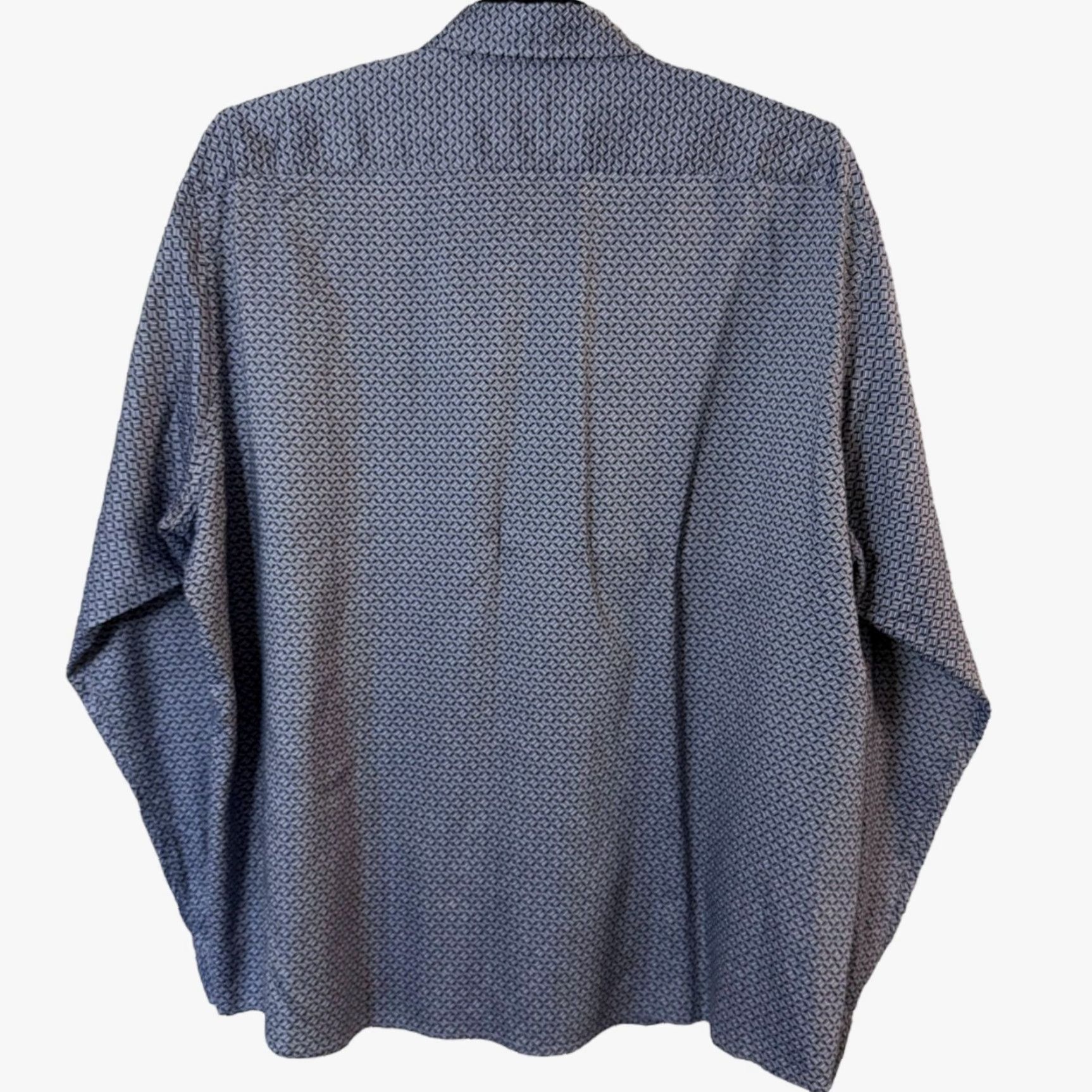 Hugo Boss HUGO BOSS Dress Shirt Liam Regular Fit Geometric Button-Up Lyocell Blue 2XL Mens Size 48R - 6 Thumbnail