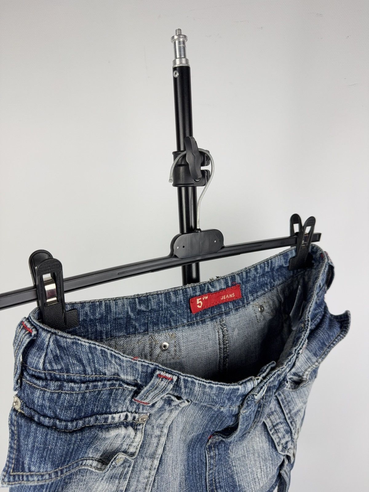 Japanese Brand 00s Y2K 5PM Distressed Cargo Denim Mini Skirt Grunge Style Size 26" / US 2 / IT 38 - 8 Thumbnail